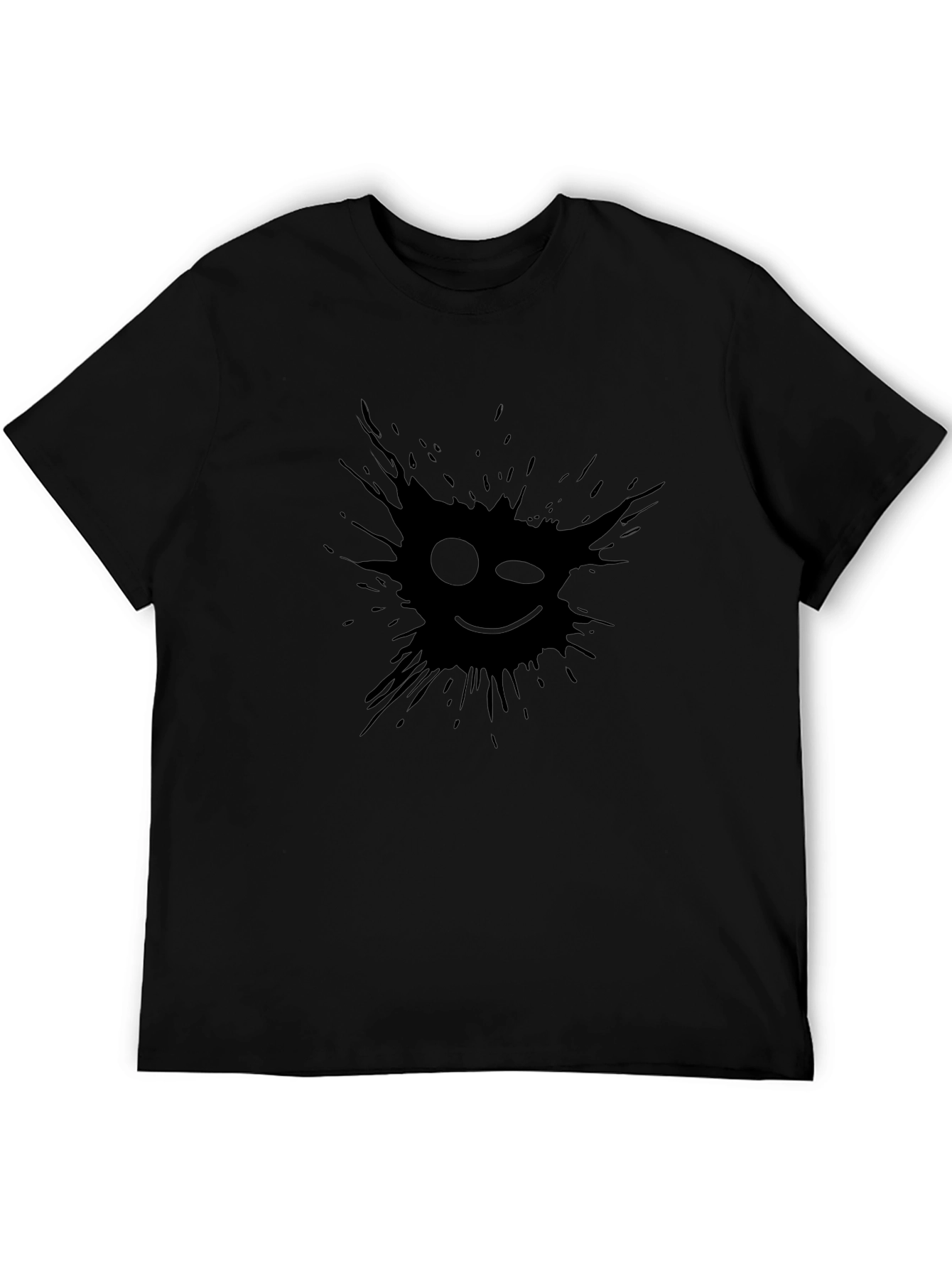 Mens Black T-Shirt - Graphic Wink Face