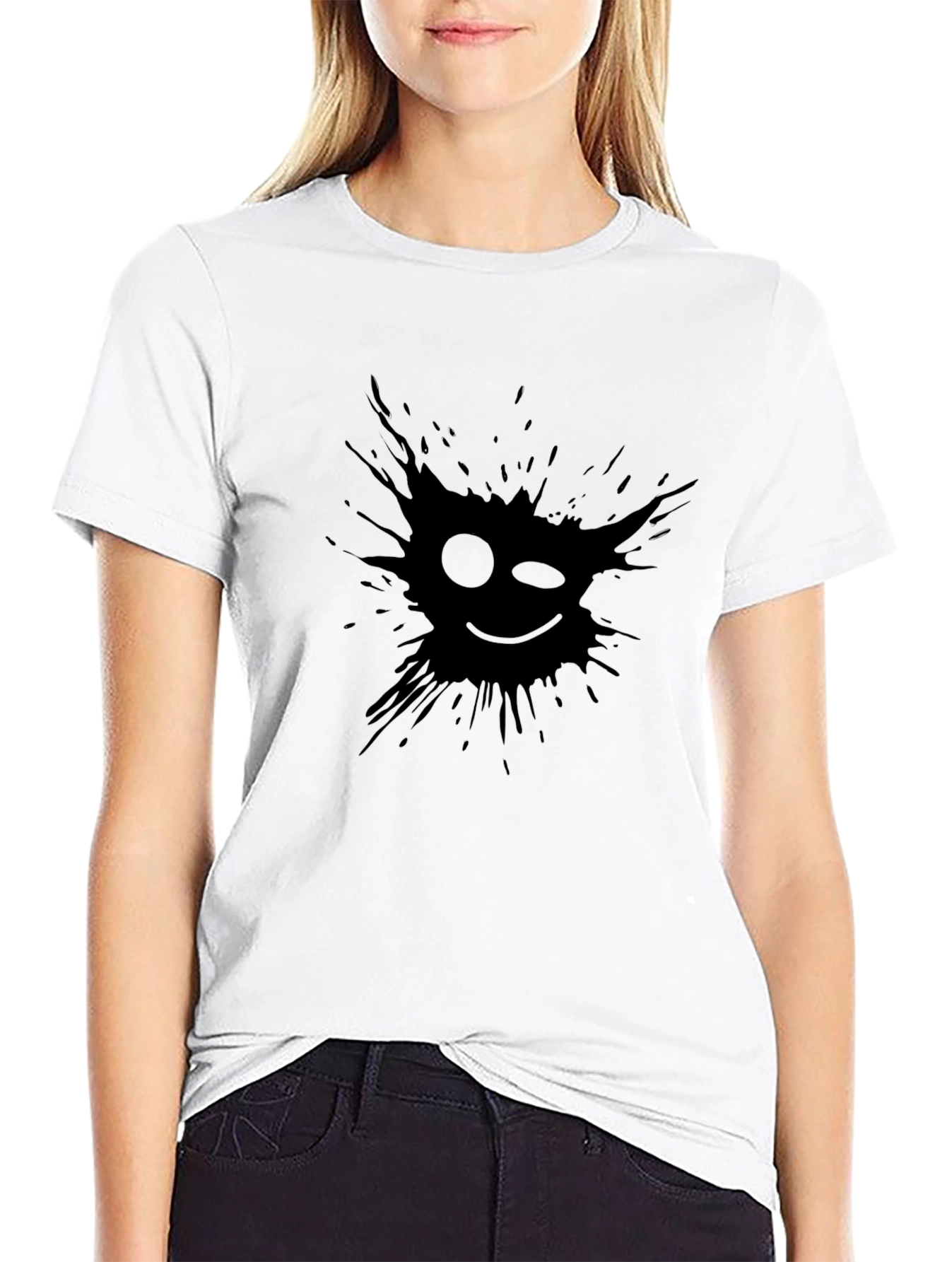 Mens Black T-Shirt - Graphic Wink Face