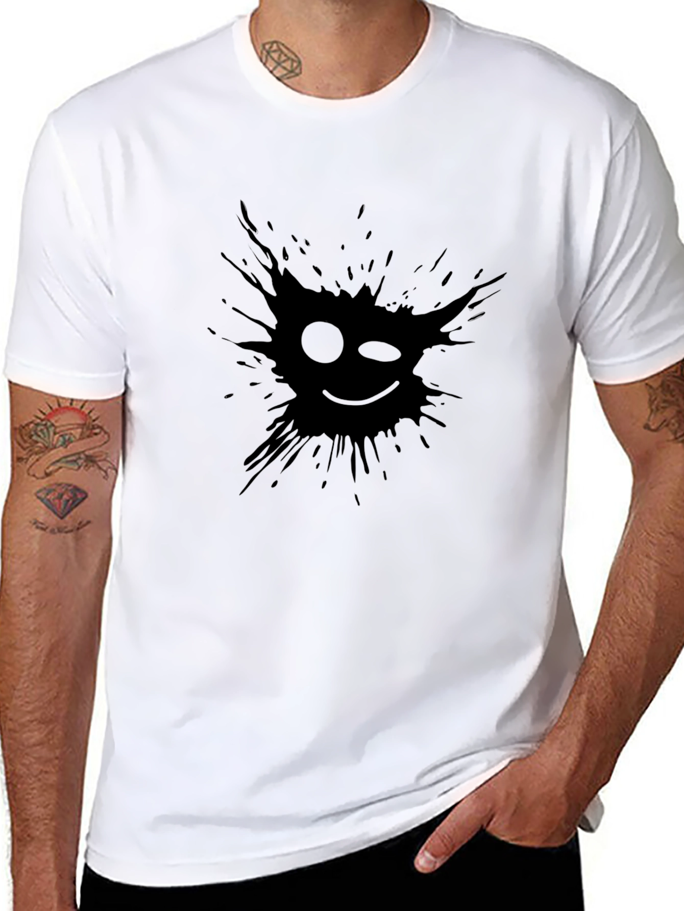 Mens Black T-Shirt - Graphic Wink Face