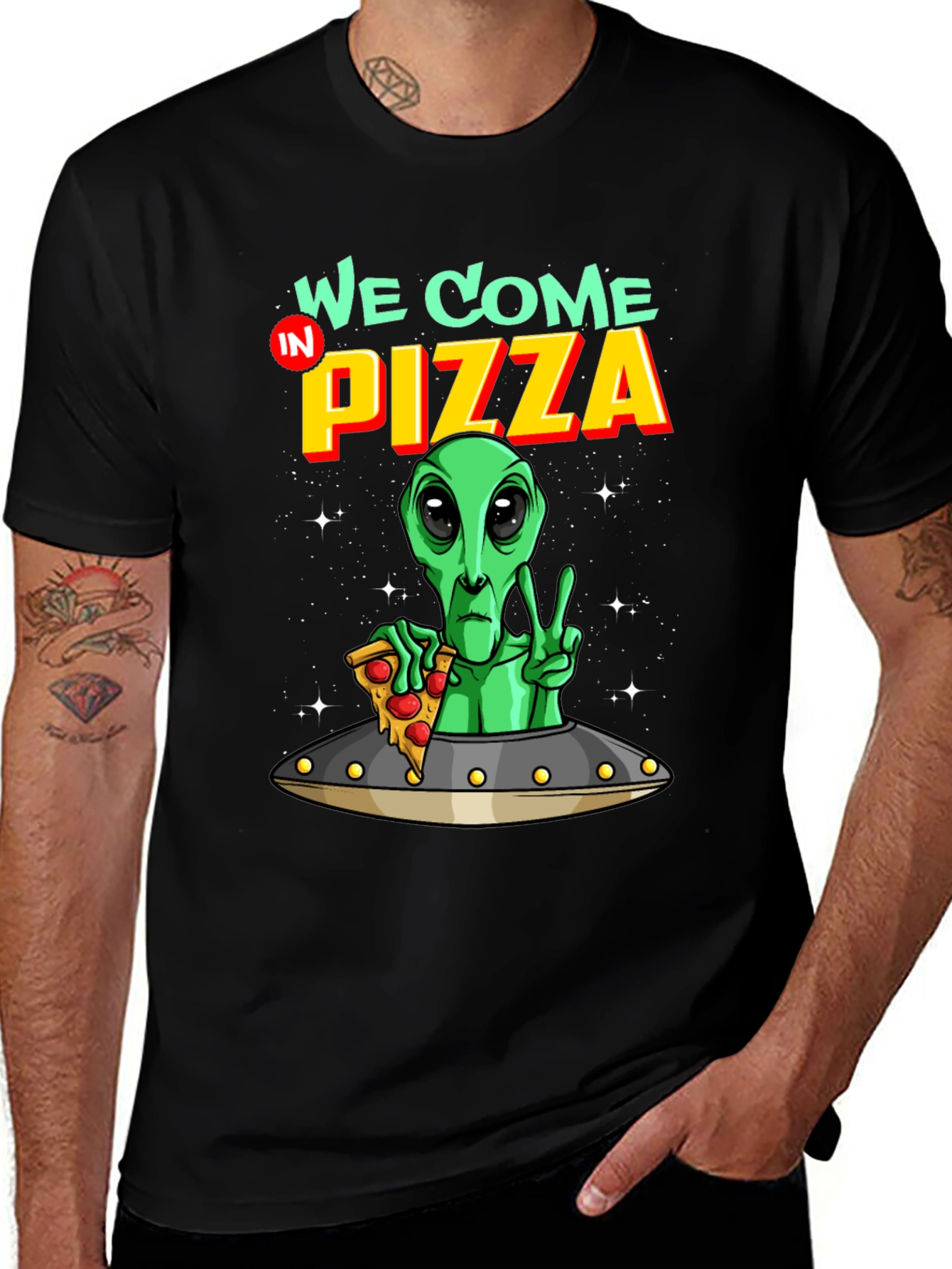 Alien Pizza T-Shirt Funny Sci-Fi Graphic Tee