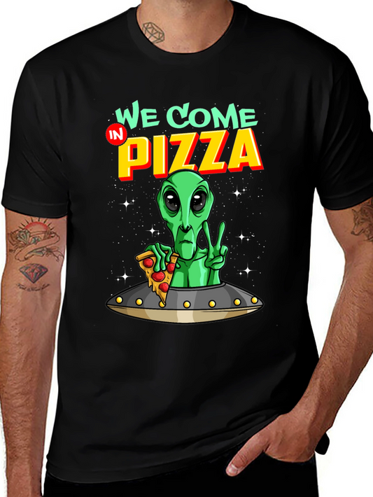 Alien Pizza T-Shirt Funny Sci-Fi Graphic Tee
