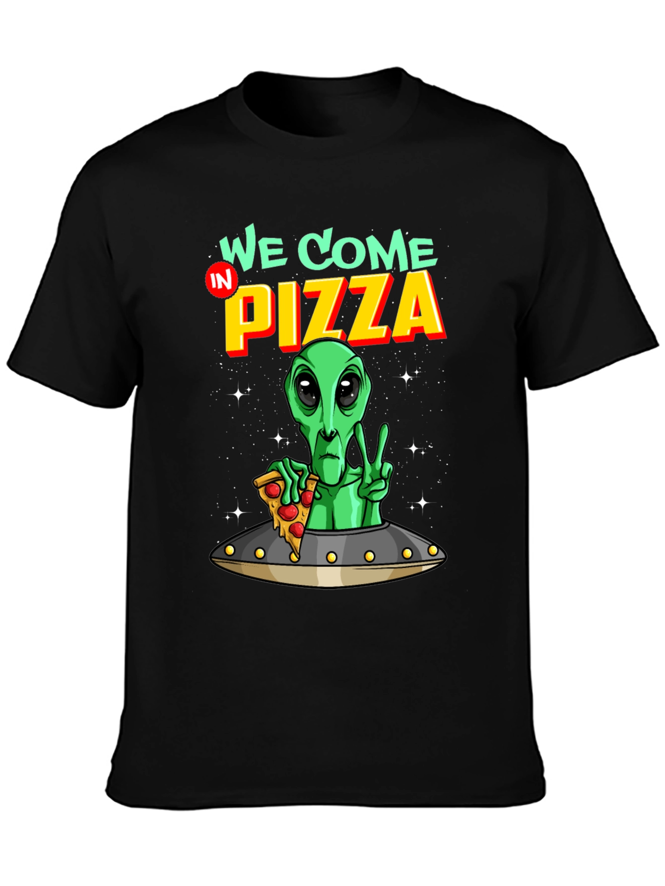 Alien Pizza T-Shirt Funny Sci-Fi Graphic Tee