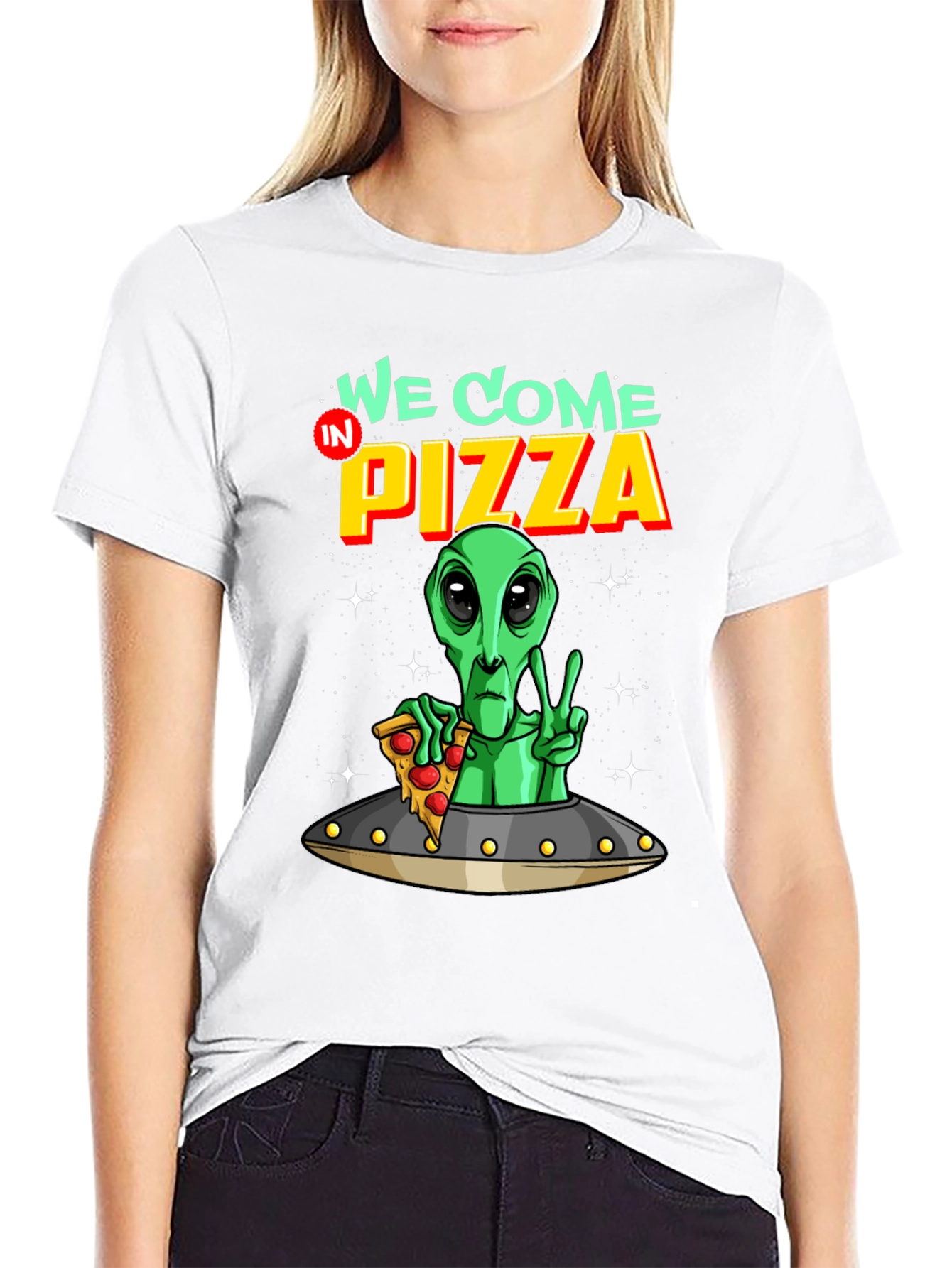 Alien Pizza T-Shirt Funny Sci-Fi Graphic Tee