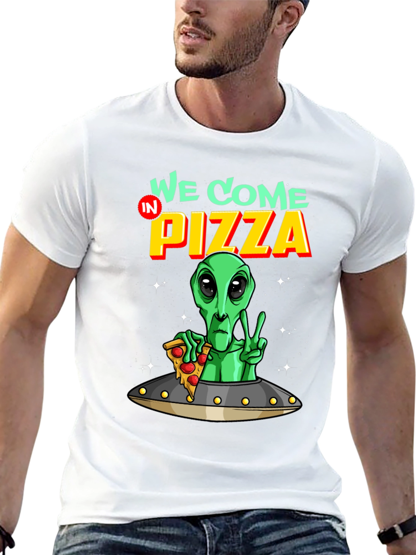 Alien Pizza T-Shirt Funny Sci-Fi Graphic Tee
