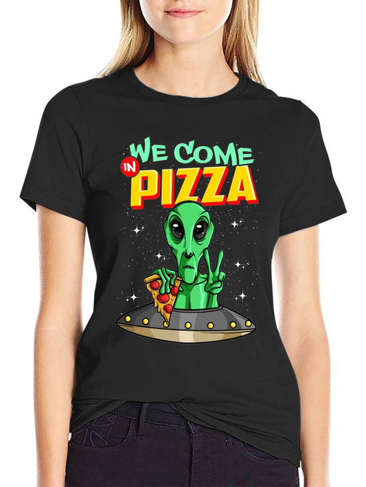 Alien Pizza T-Shirt Funny Sci-Fi Graphic Tee
