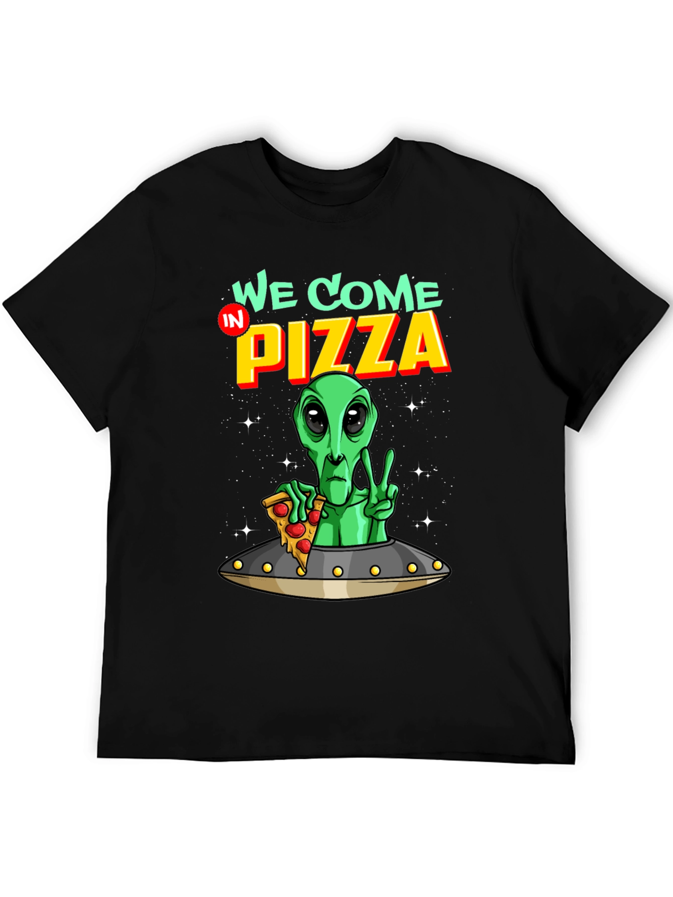Alien Pizza T-Shirt Funny Sci-Fi Graphic Tee