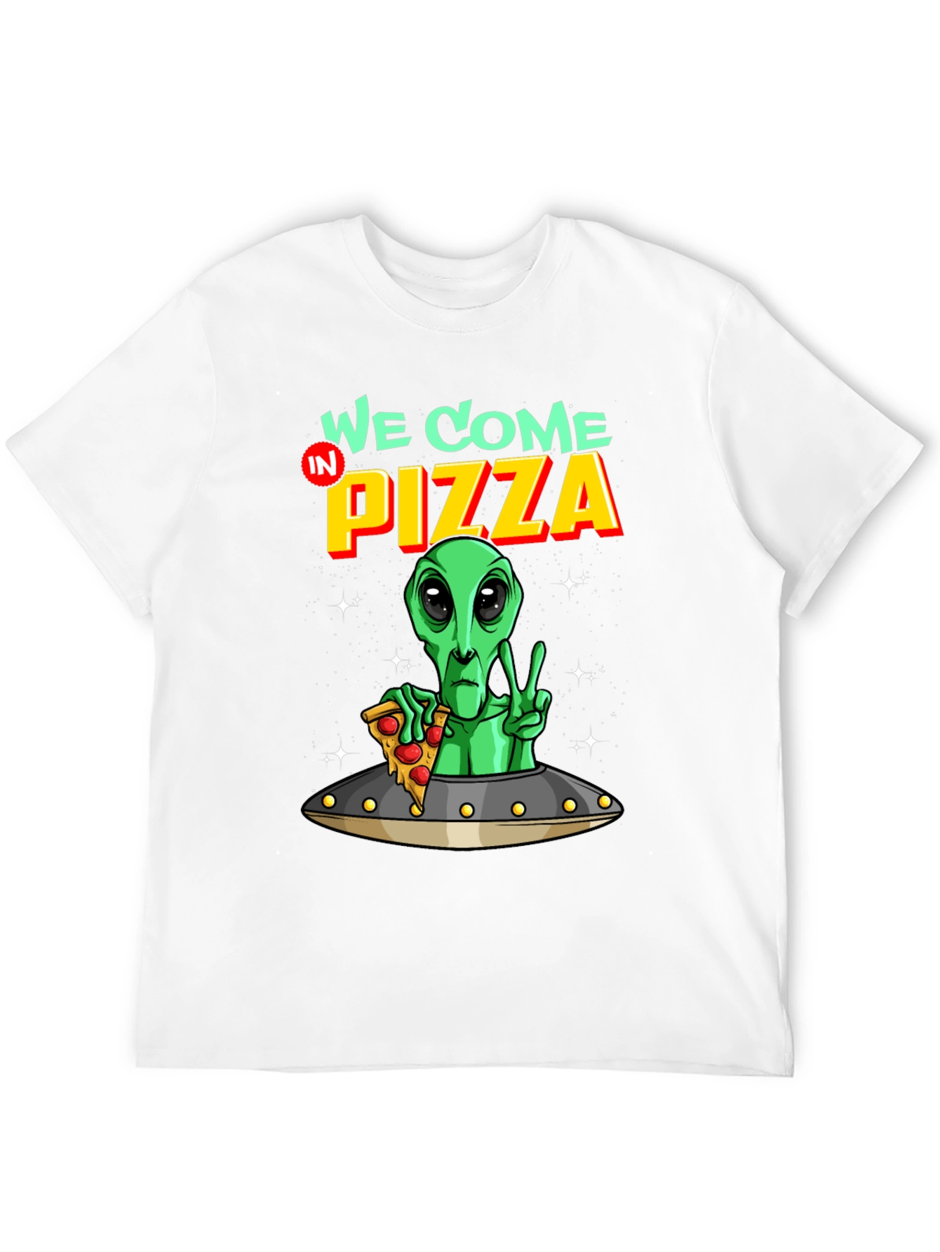 Alien Pizza T-Shirt Funny Sci-Fi Graphic Tee