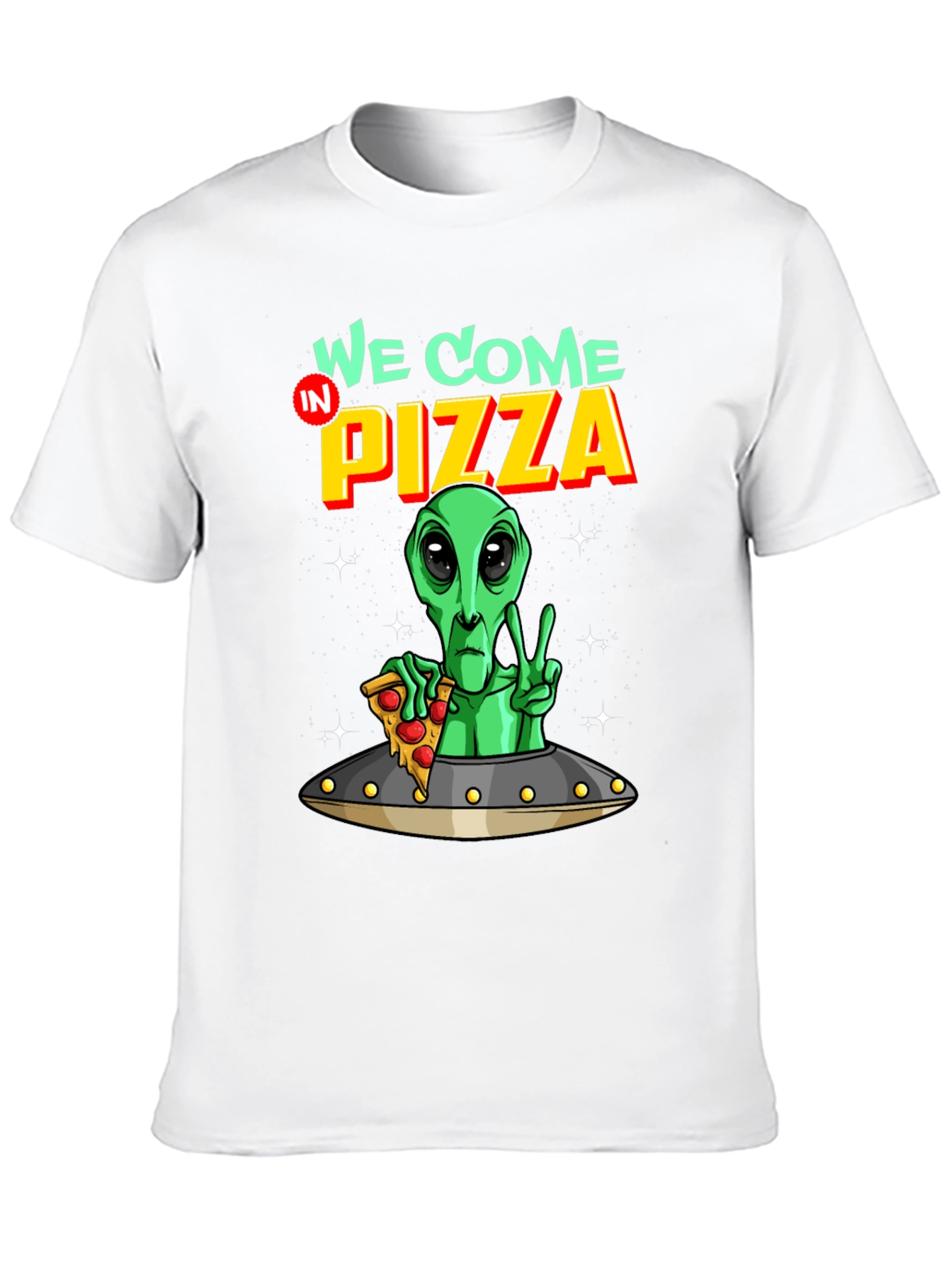 Alien Pizza T-Shirt Funny Sci-Fi Graphic Tee