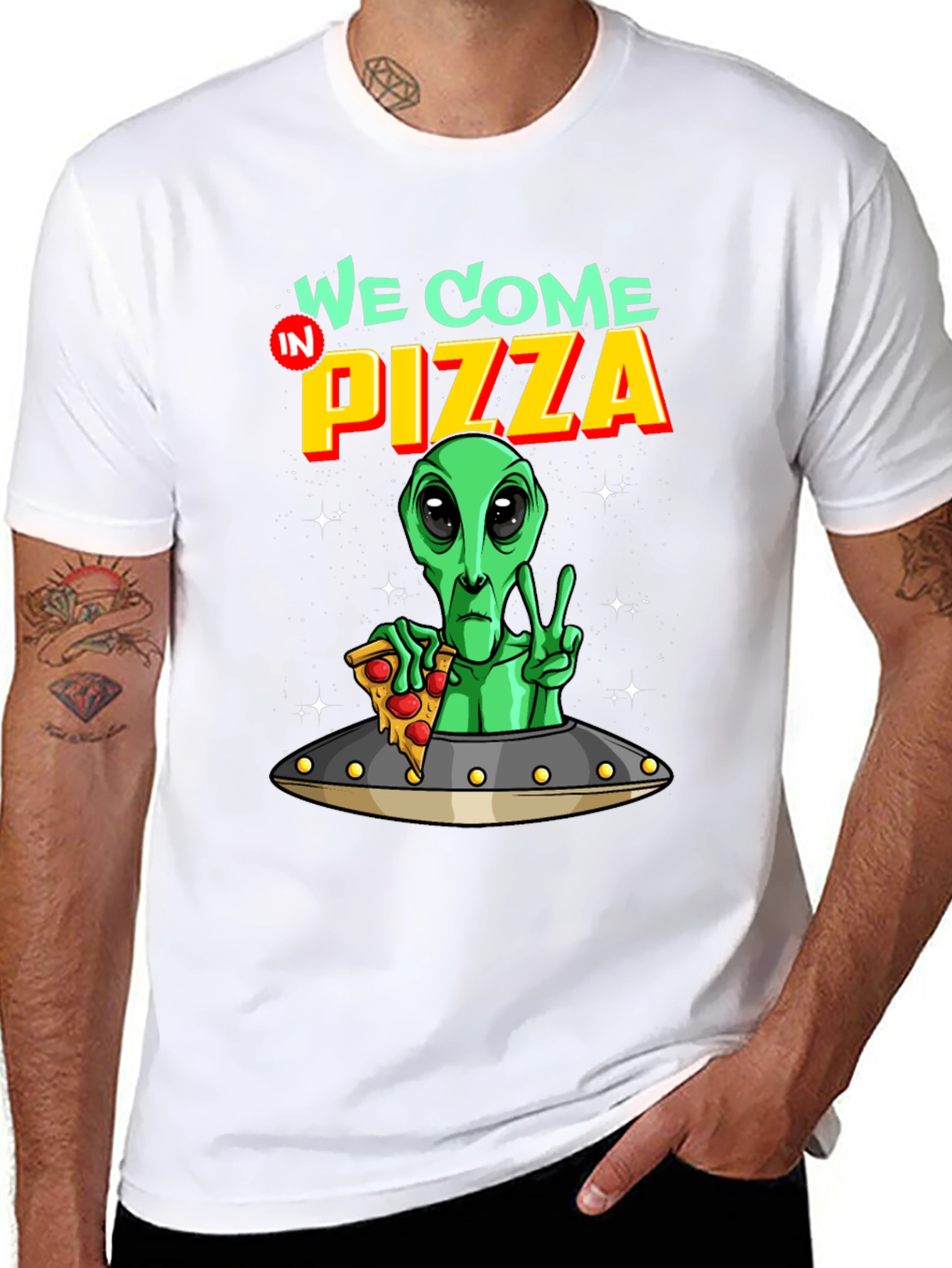 Alien Pizza T-Shirt Funny Sci-Fi Graphic Tee