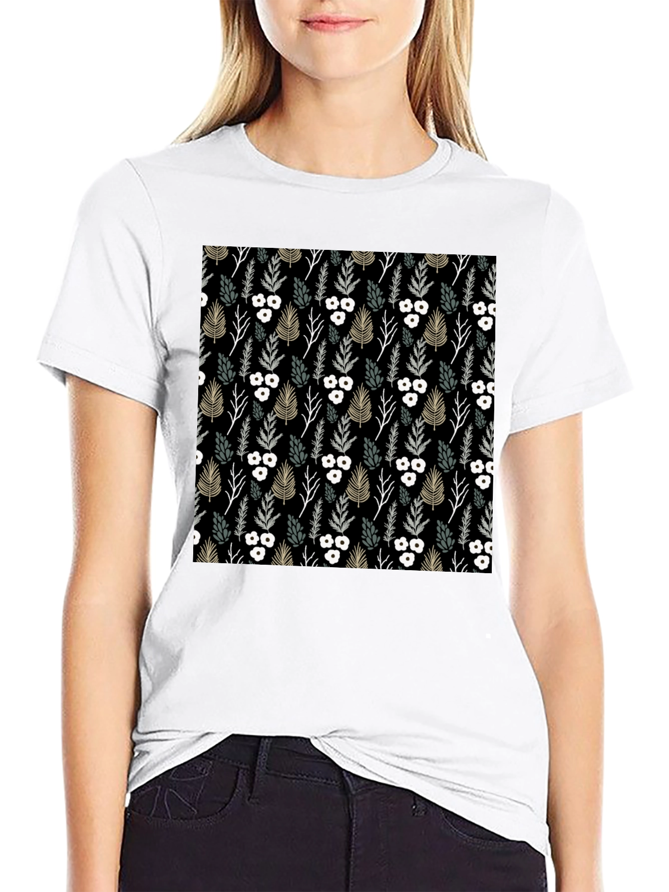Stylish Floral Print Black T-Shirt