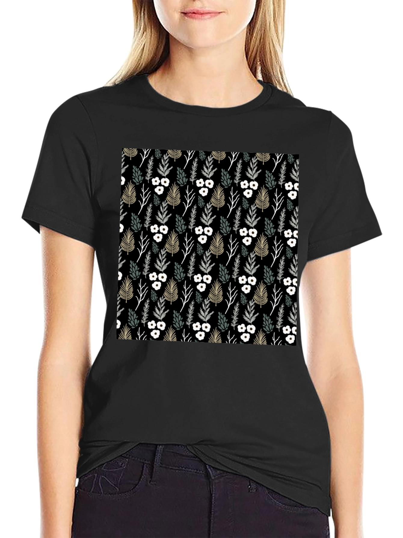 Stylish Floral Print Black T-Shirt