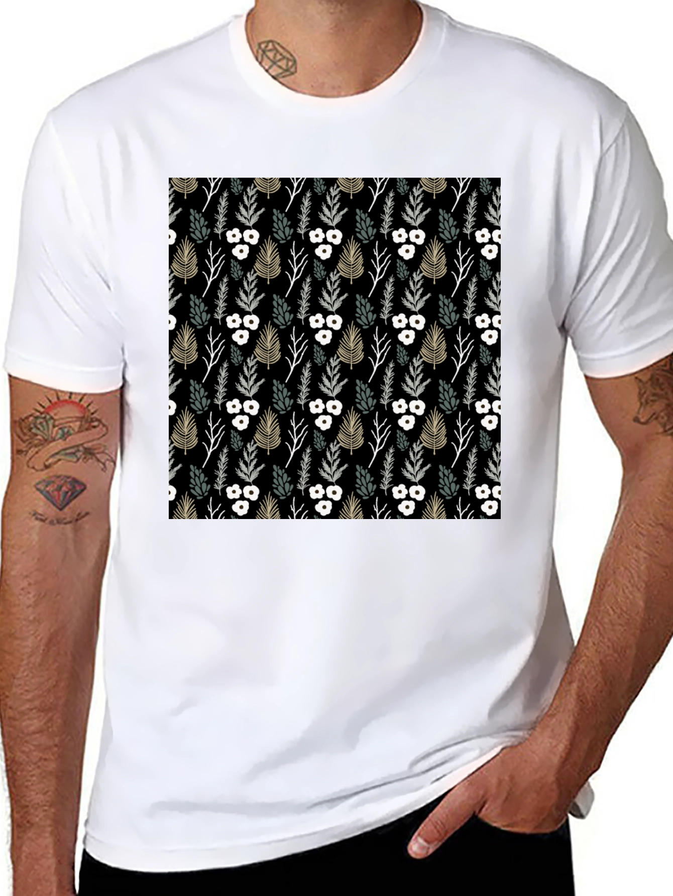 Stylish Floral Print Black T-Shirt