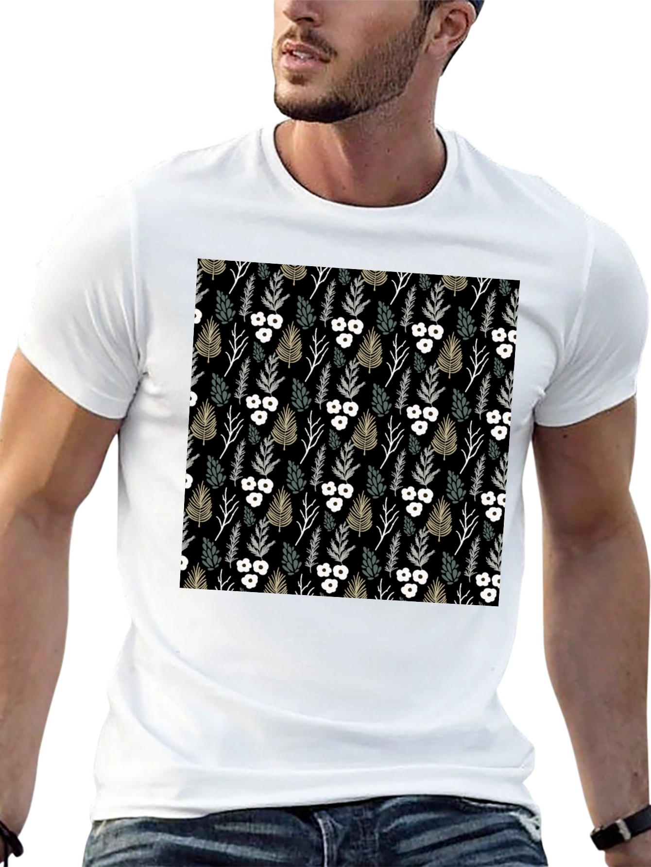 Stylish Floral Print Black T-Shirt
