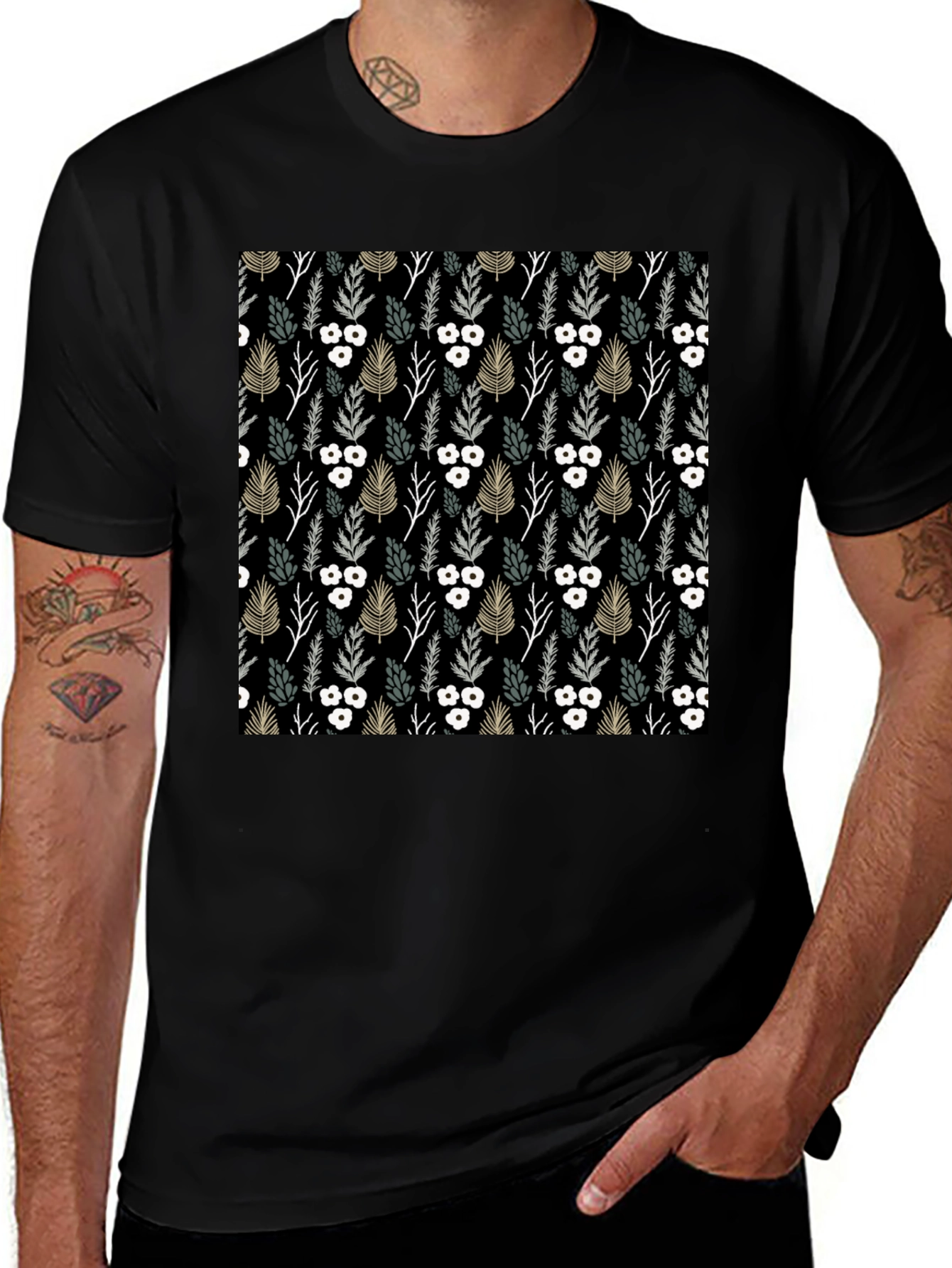 Stylish Floral Print Black T-Shirt