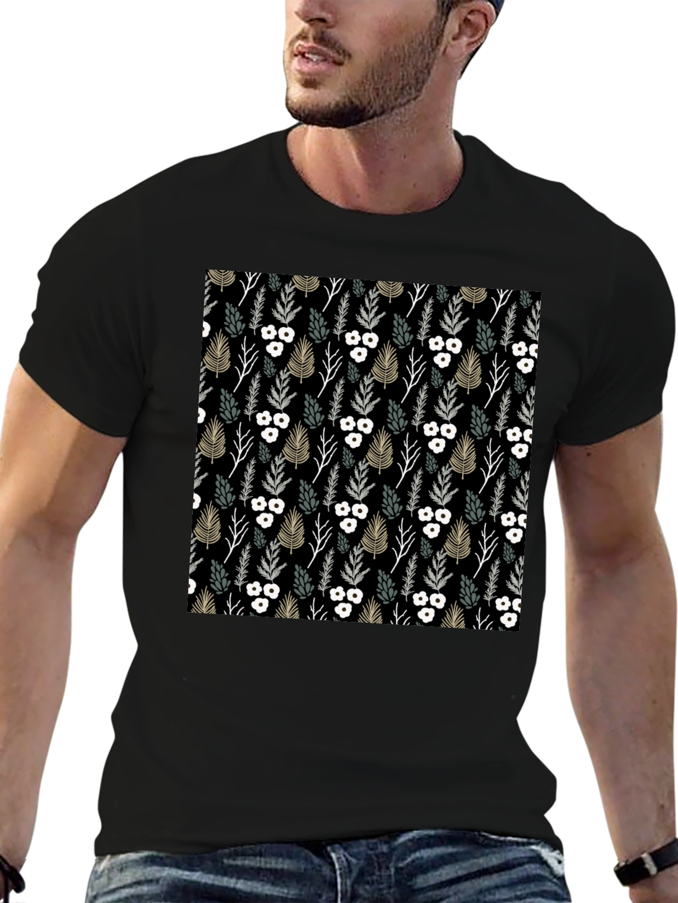 Stylish Floral Print Black T-Shirt