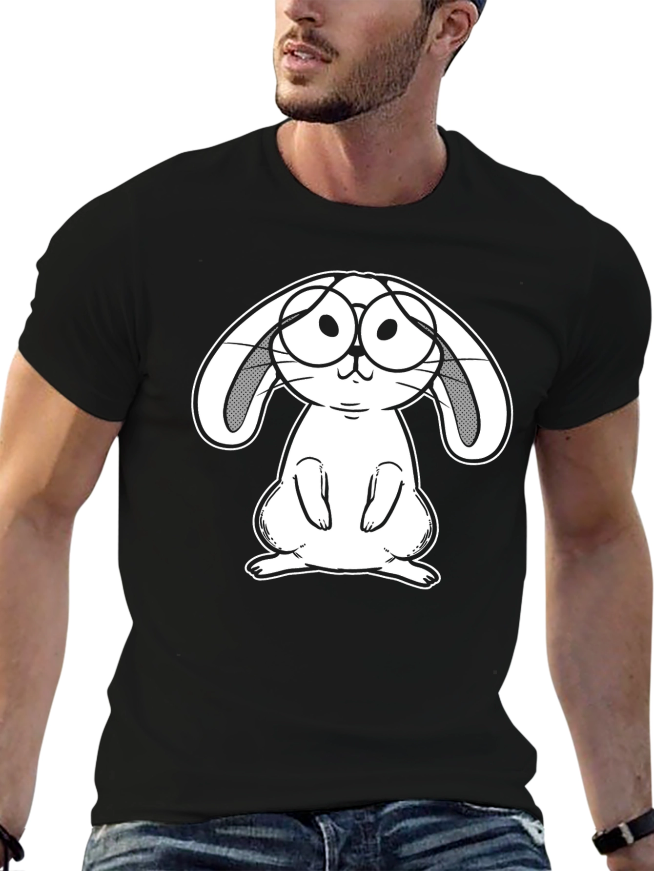 Bunny With Glasses Graphic Tee - Black