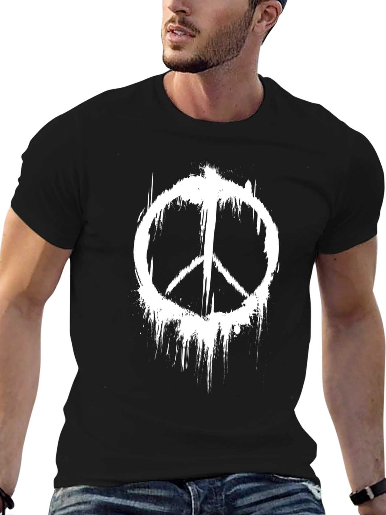 Peace Symbol Distressed Graphic T-Shirt