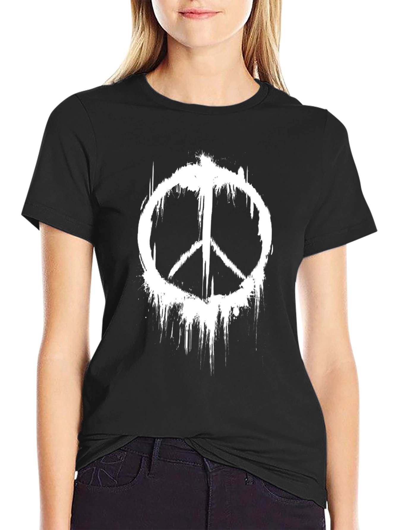 Peace Symbol Distressed Graphic T-Shirt