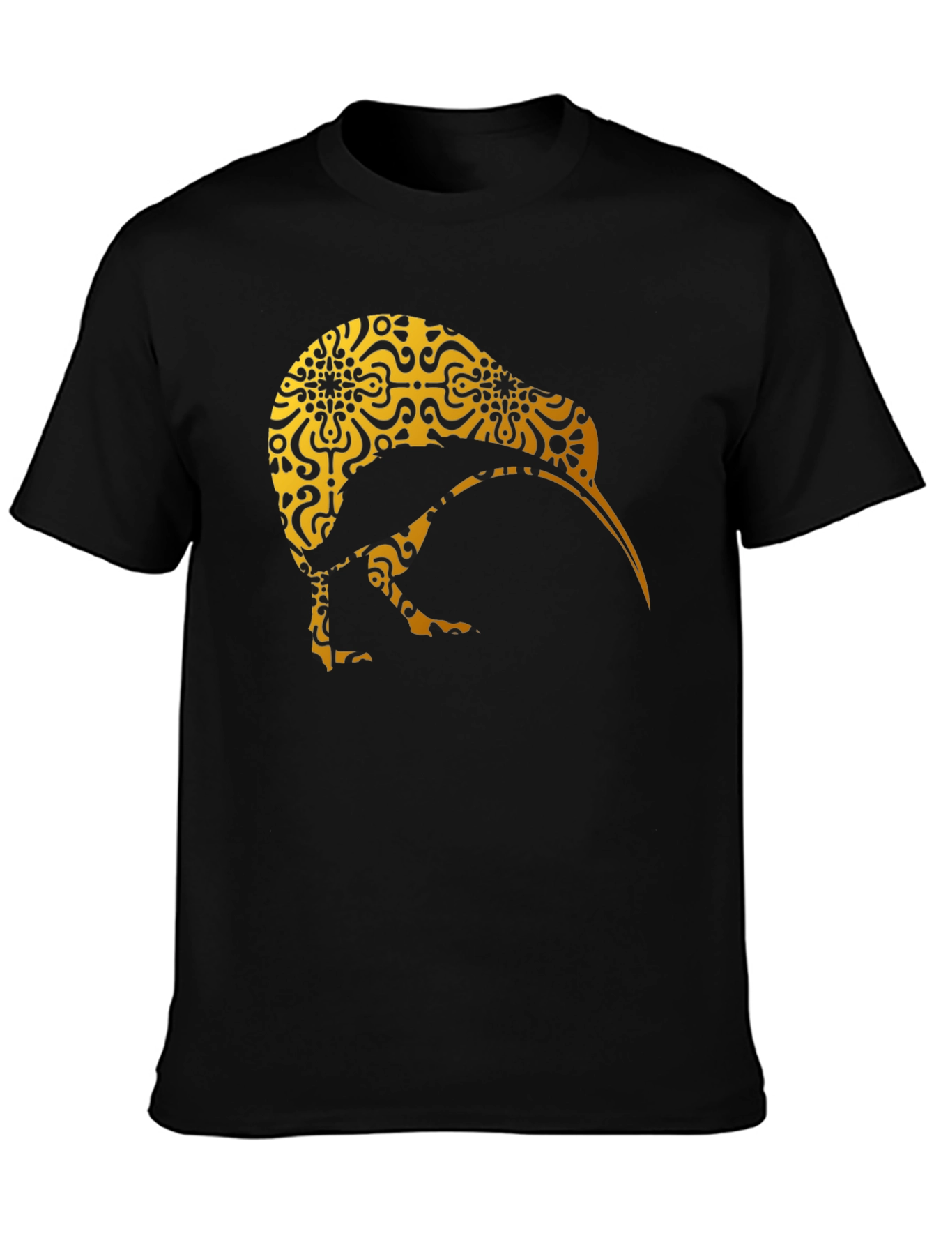 Kiwi Bird Patterned T-Shirt - Unique Gold Design