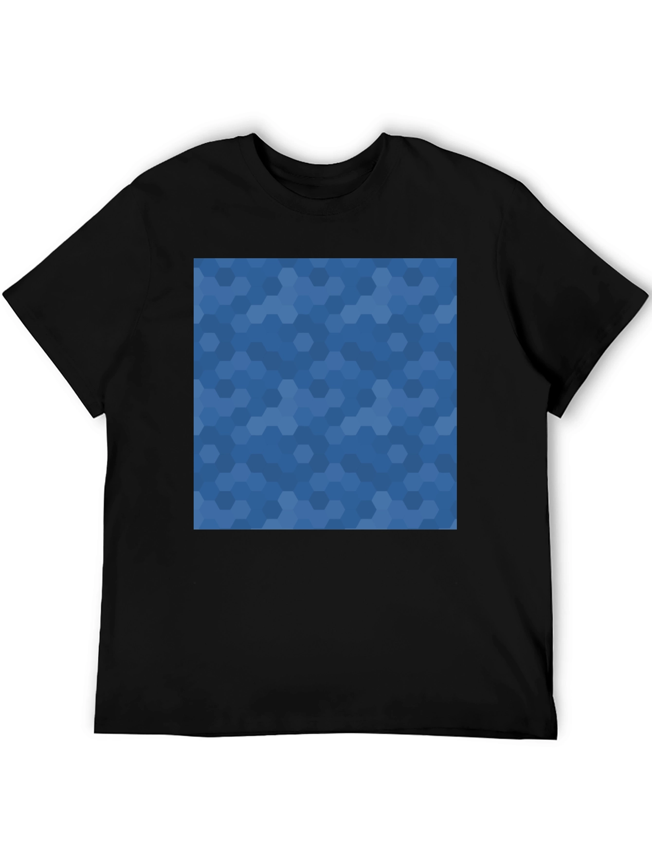 Mens Black Tee - Blue Hexagon Print