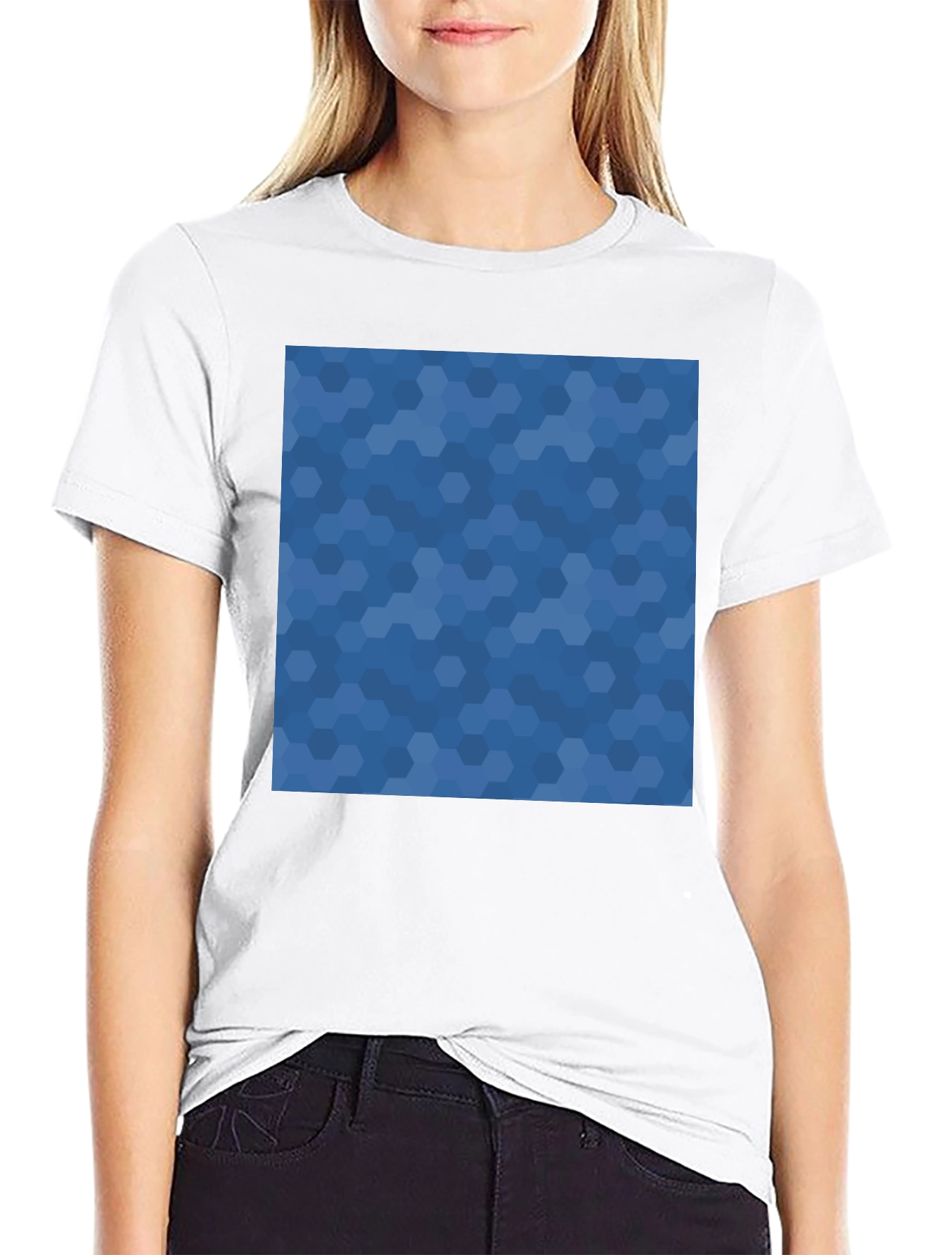 Mens Black Tee - Blue Hexagon Print