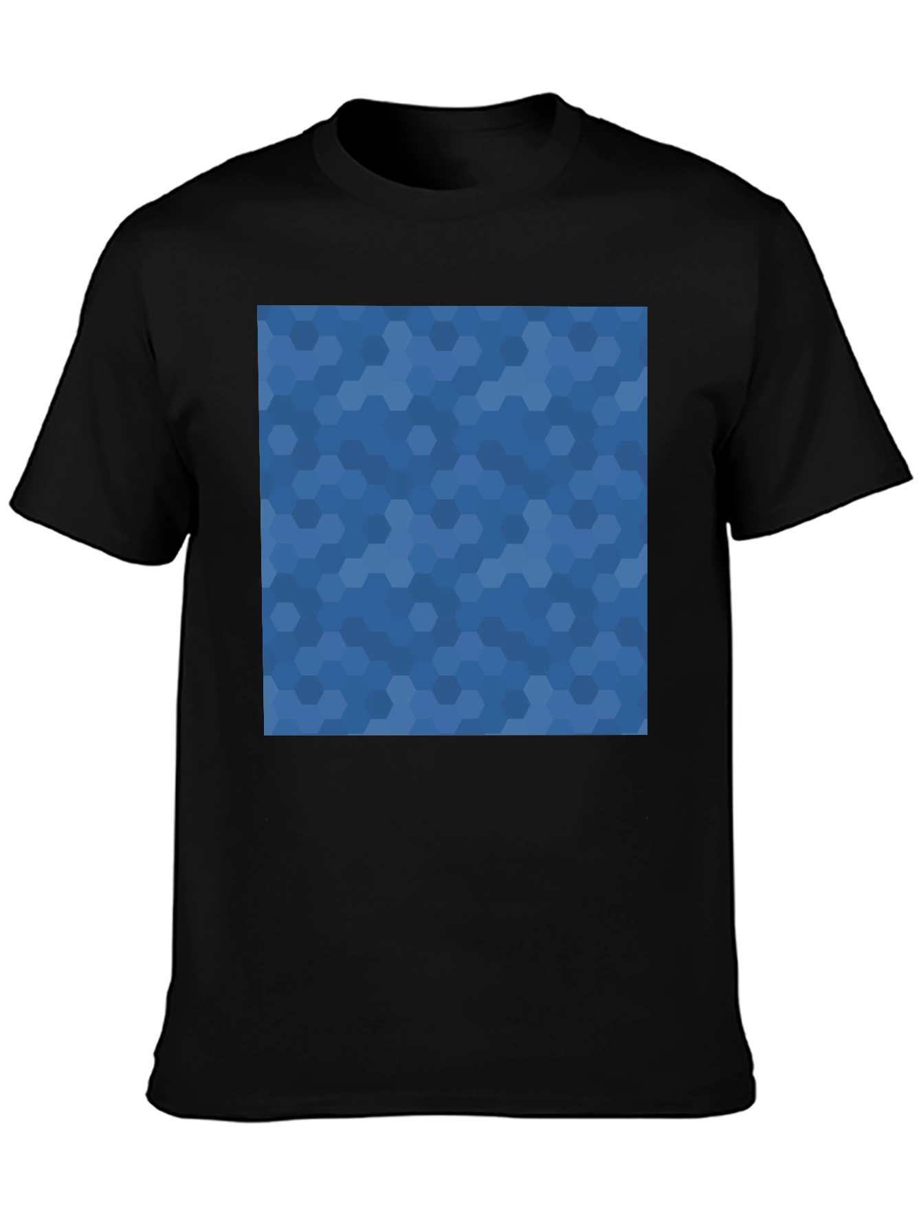 Mens Black Tee - Blue Hexagon Print