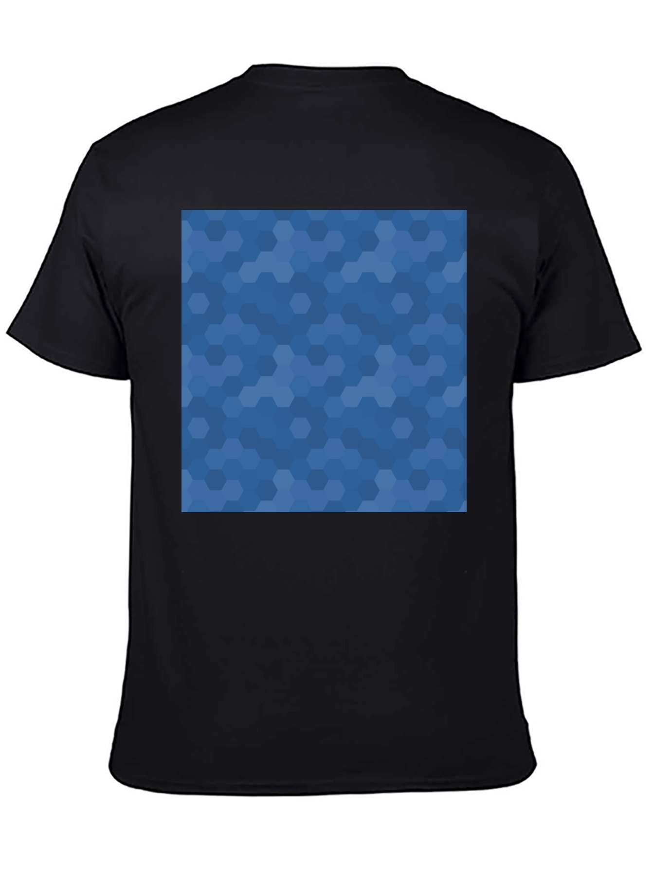 Mens Black Tee - Blue Hexagon Print