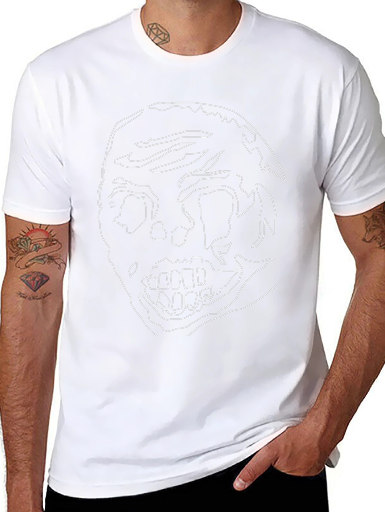 Abstract Skull Graphic Tee - Black Cotton Casual Shirt