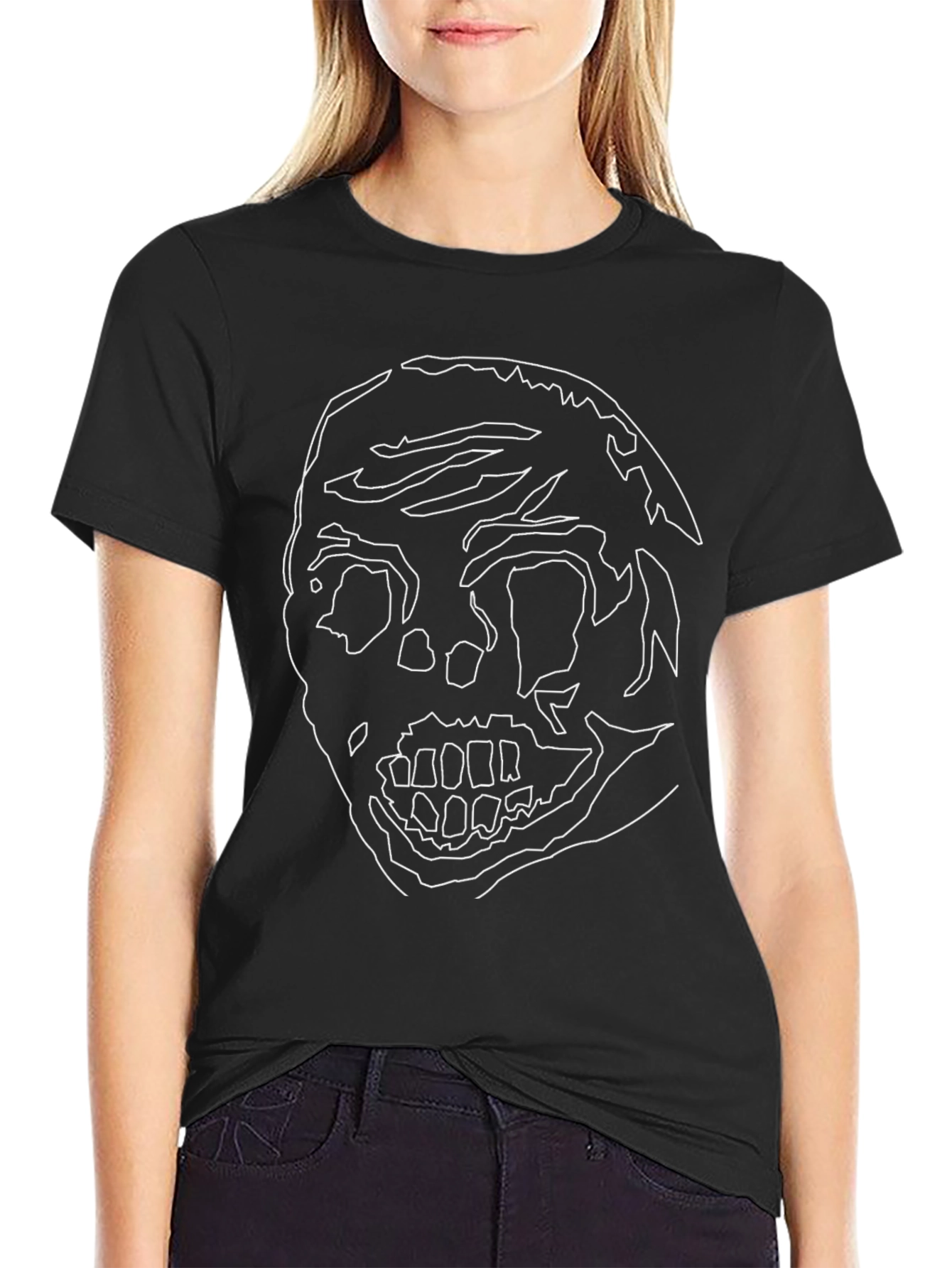 Abstract Skull Graphic Tee - Black Cotton Casual Shirt