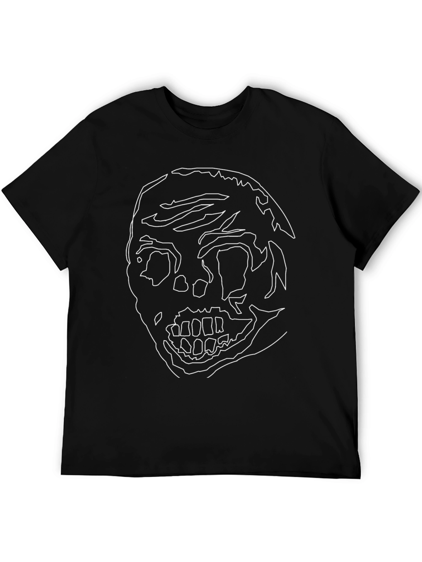 Abstract Skull Graphic Tee - Black Cotton Casual Shirt