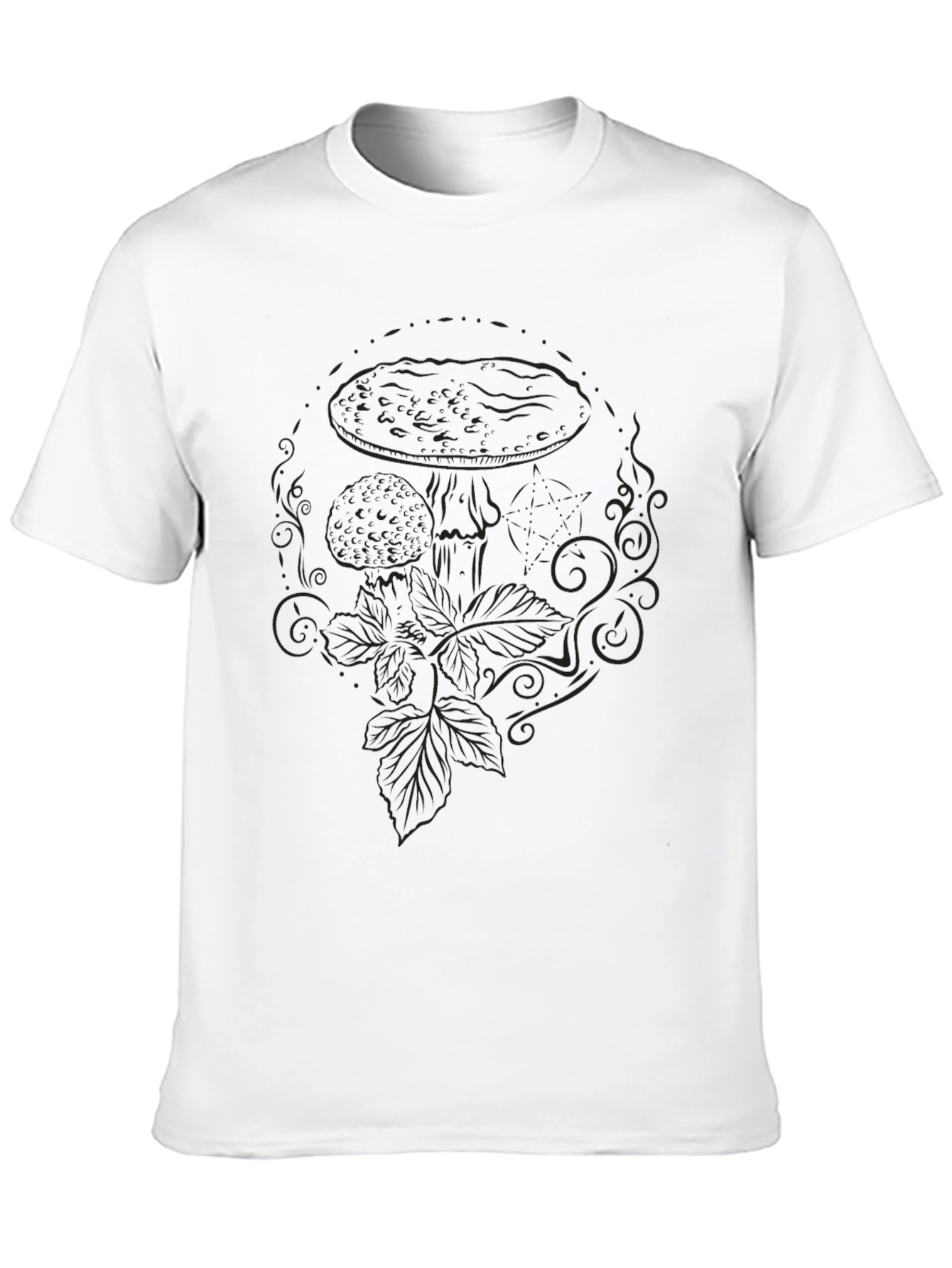 Mens Black Graphic Tee - Mushroom Design