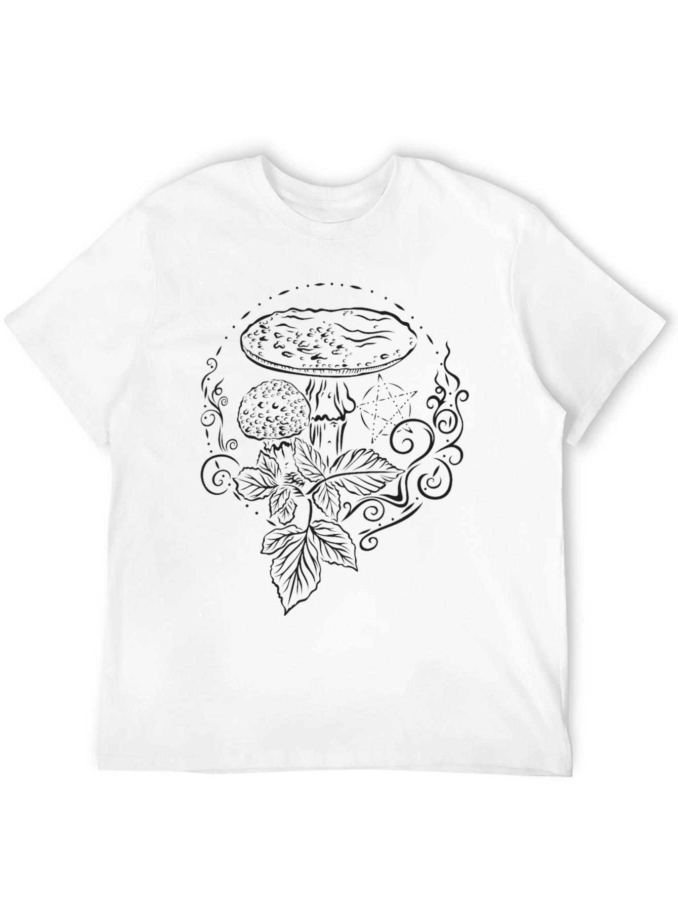 Mens Black Graphic Tee - Mushroom Design