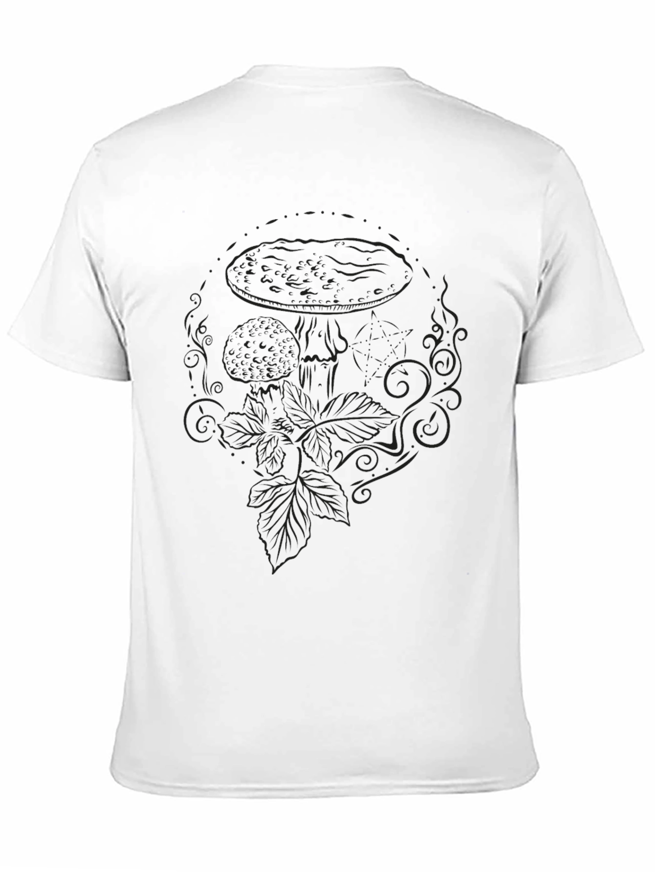 Mens Black Graphic Tee - Mushroom Design