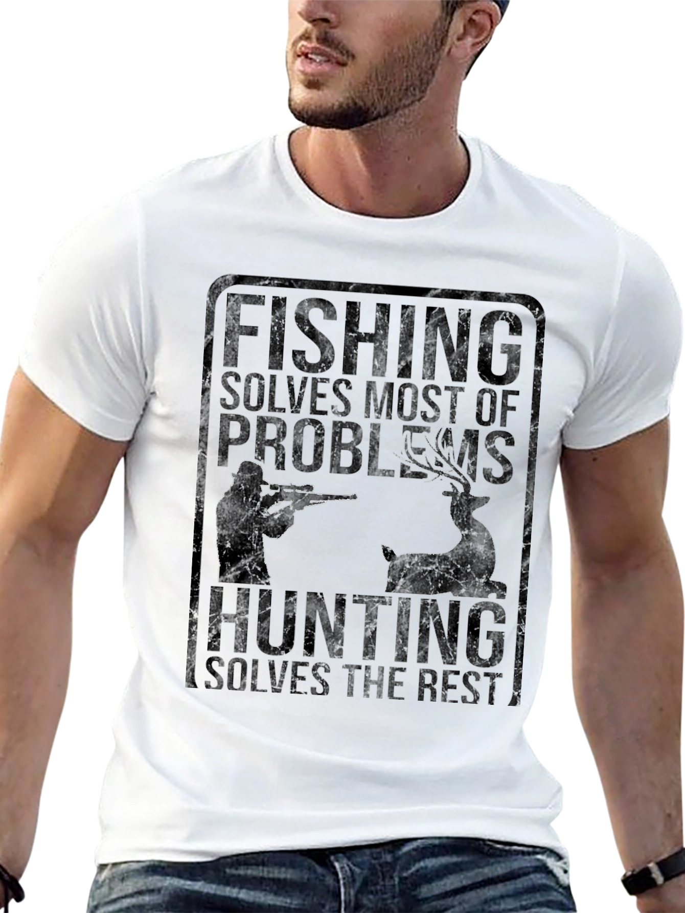 Fishing Hunting Graphic Tee - Solves Problems T-Shirt