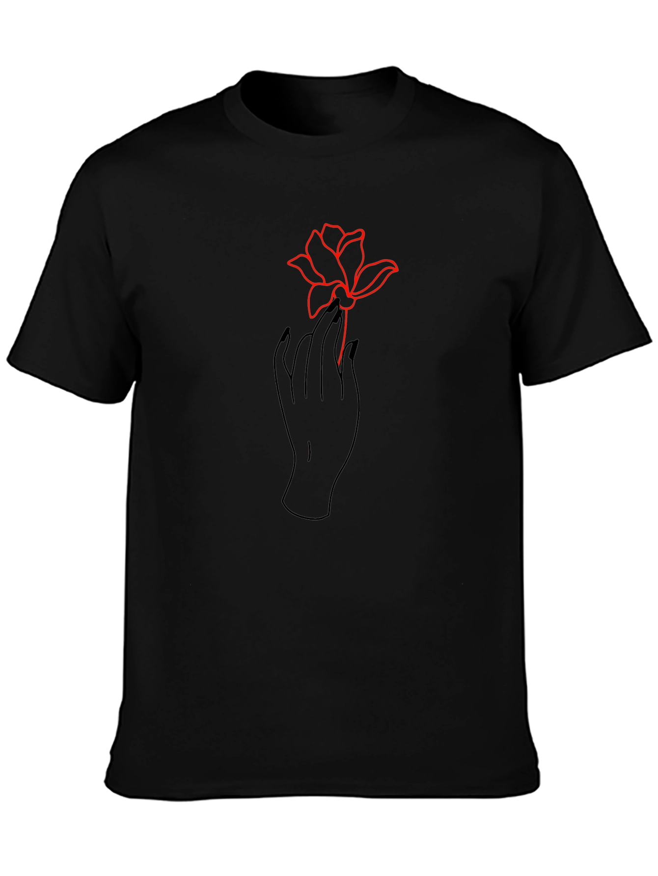 Floral Hand Print Black Casual Tee