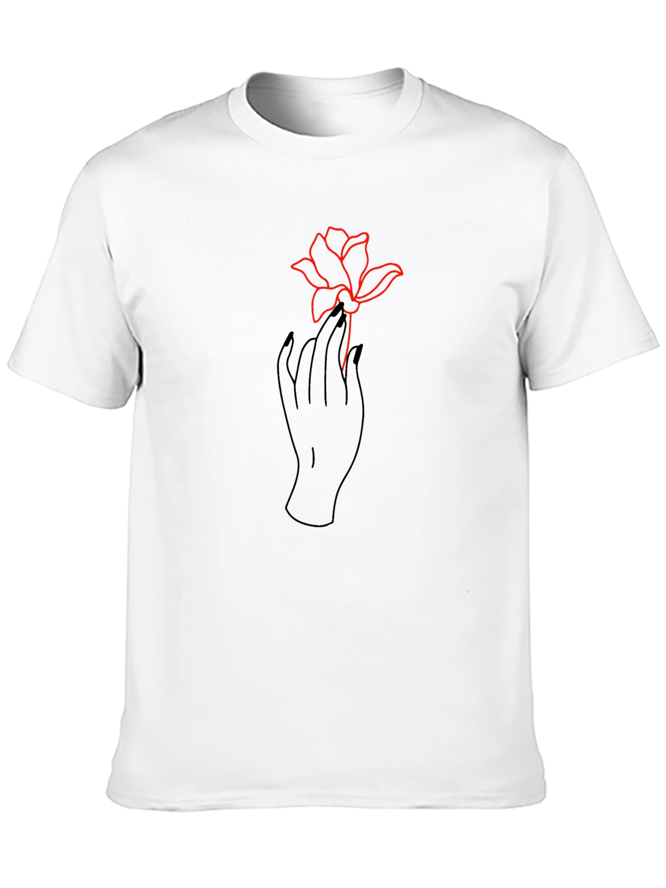 Floral Hand Print Black Casual Tee