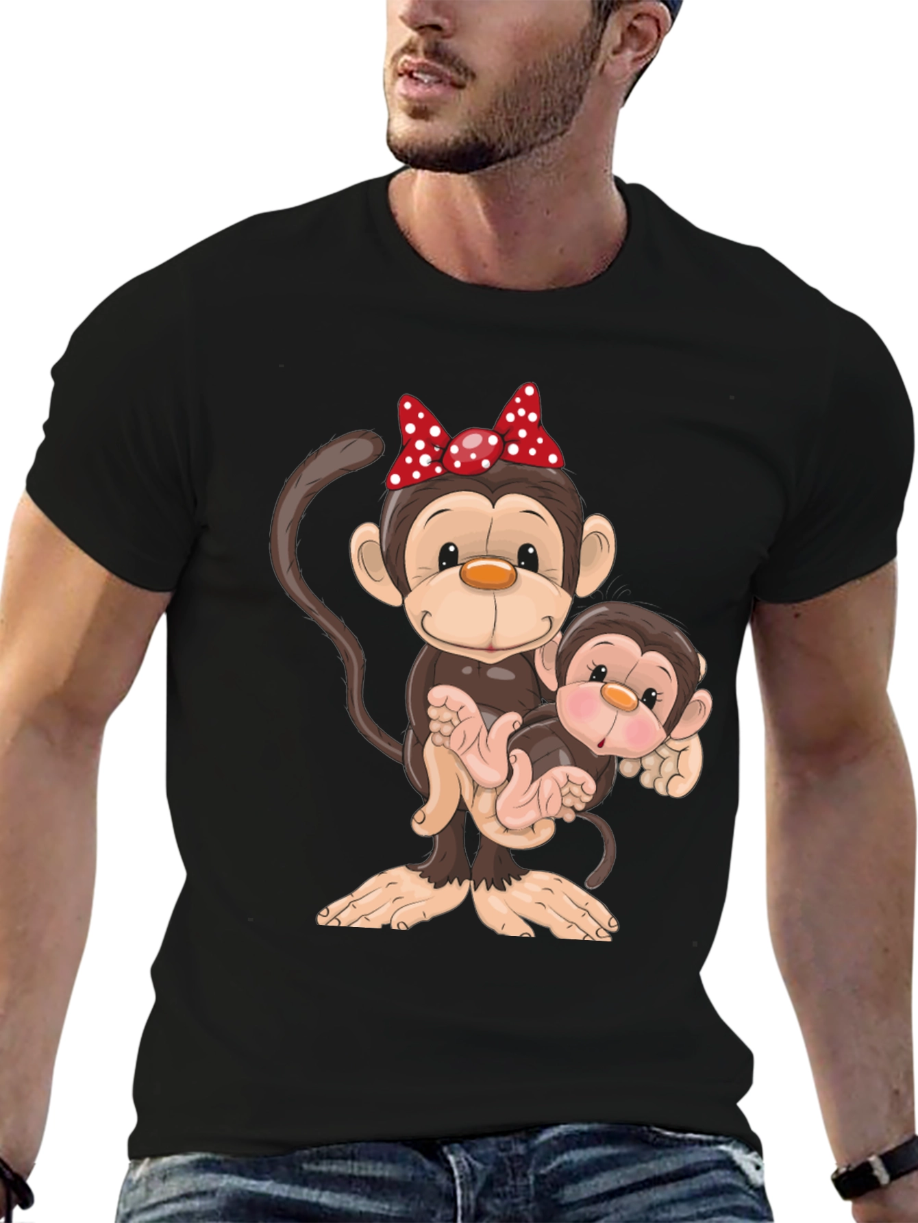 Cute Monkey Family Graphic T-Shirt