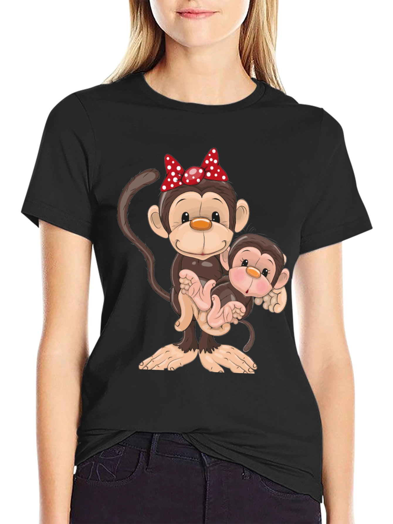 Cute Monkey Family Graphic T-Shirt