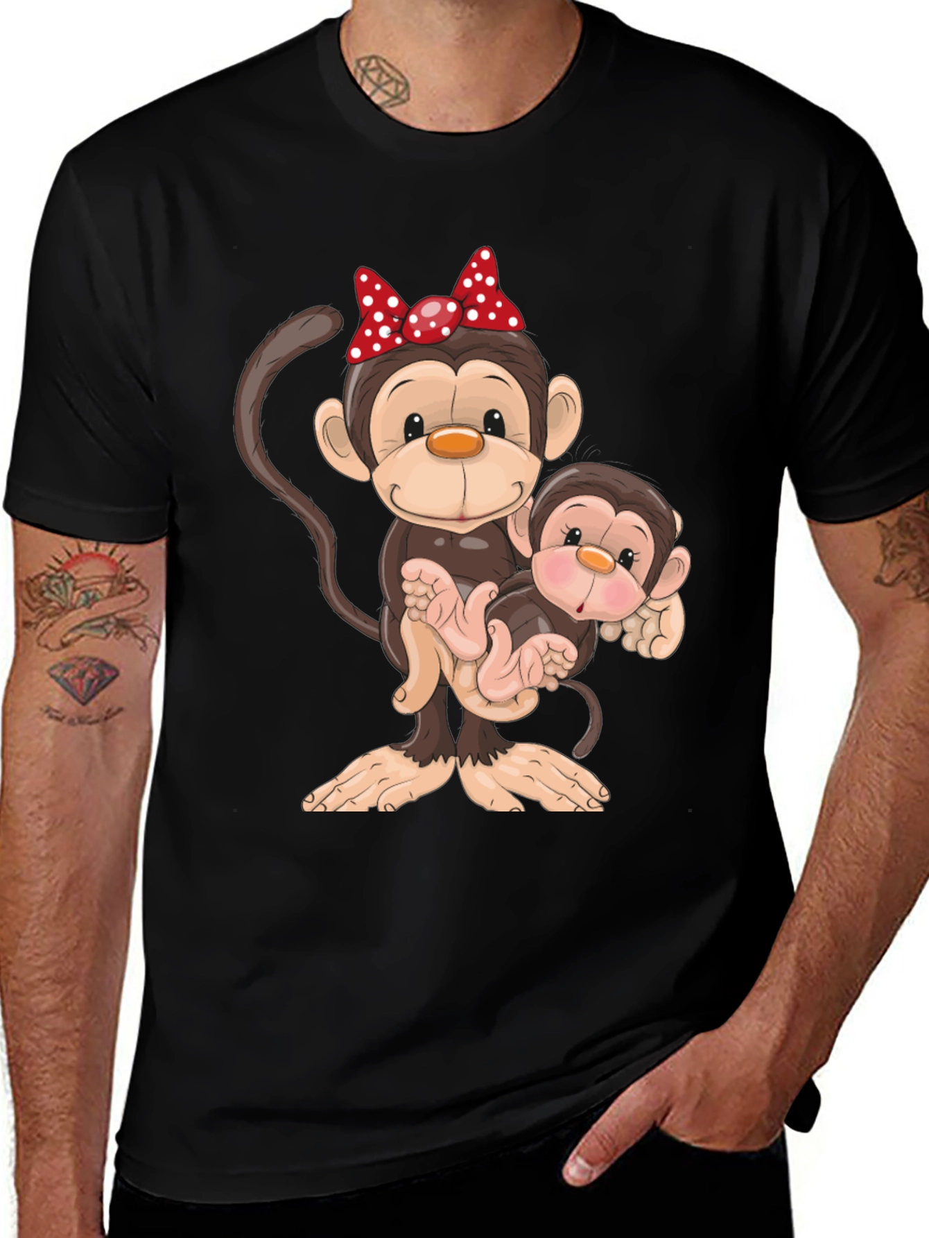 Cute Monkey Family Graphic T-Shirt