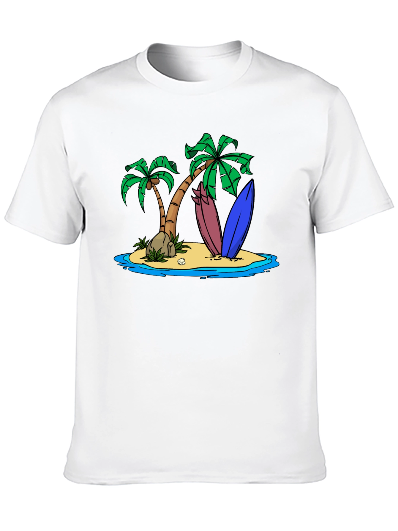 Island Surfboard Graphic Tee - Black Cotton T-Shirt