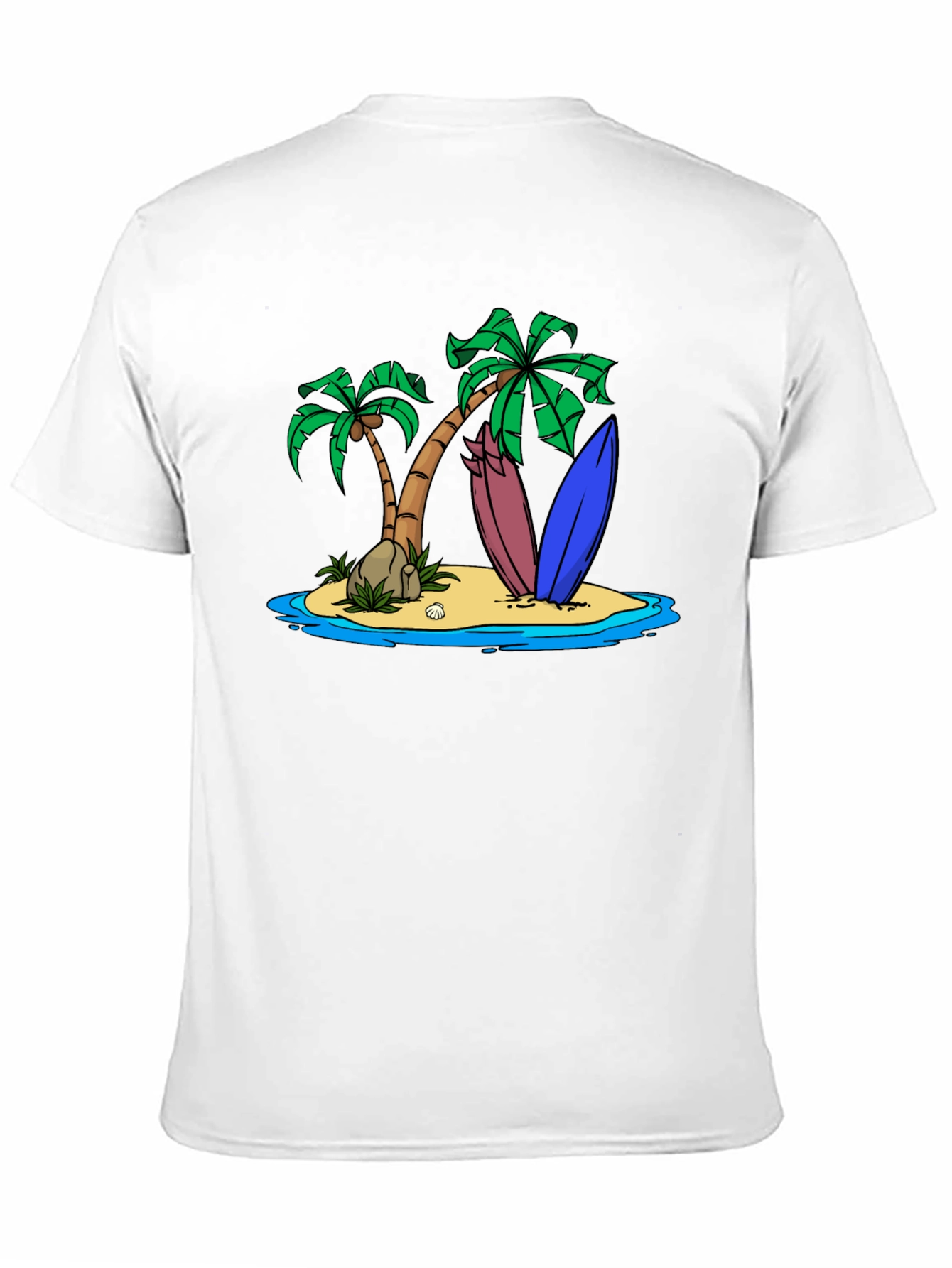 Island Surfboard Graphic Tee - Black Cotton T-Shirt