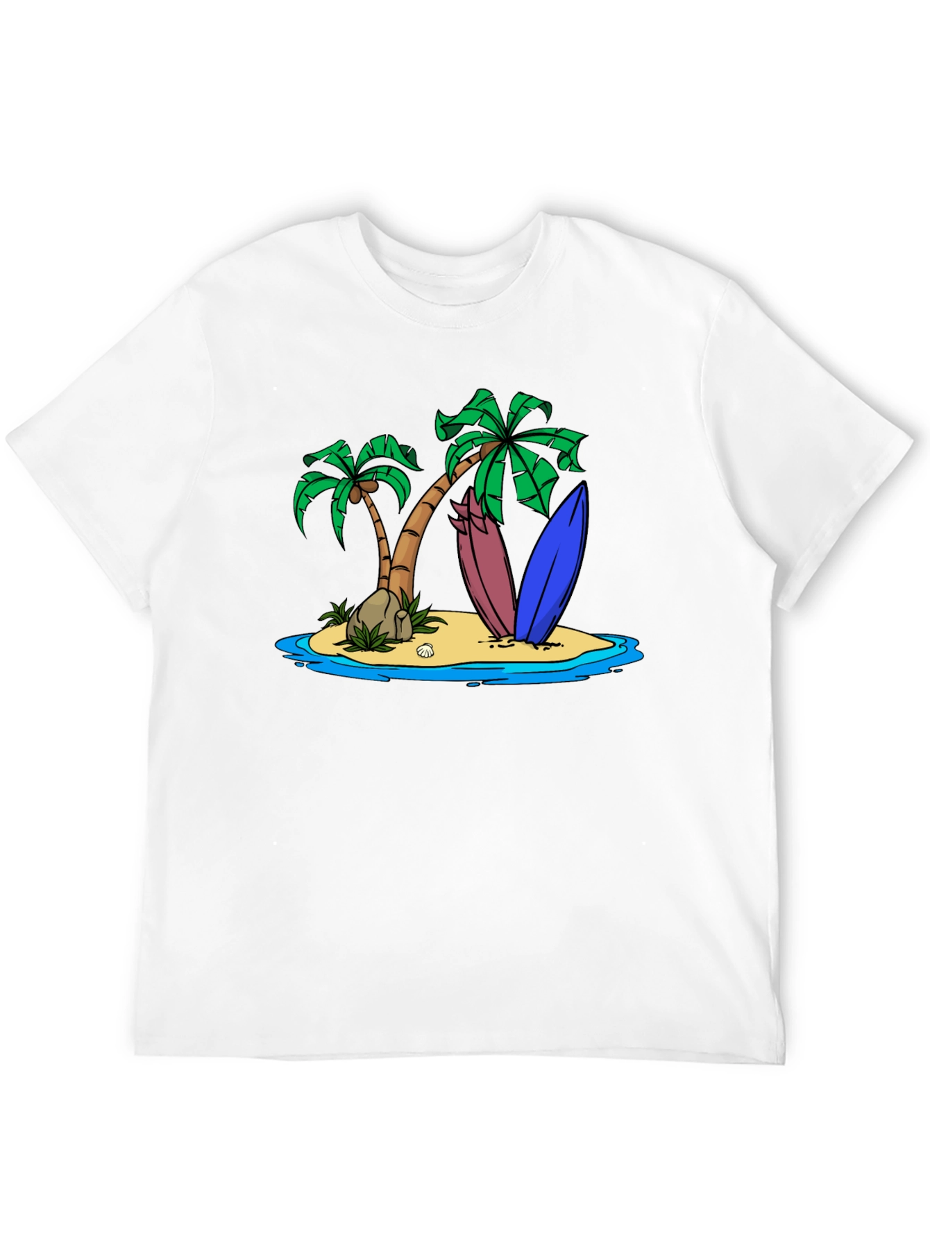 Island Surfboard Graphic Tee - Black Cotton T-Shirt