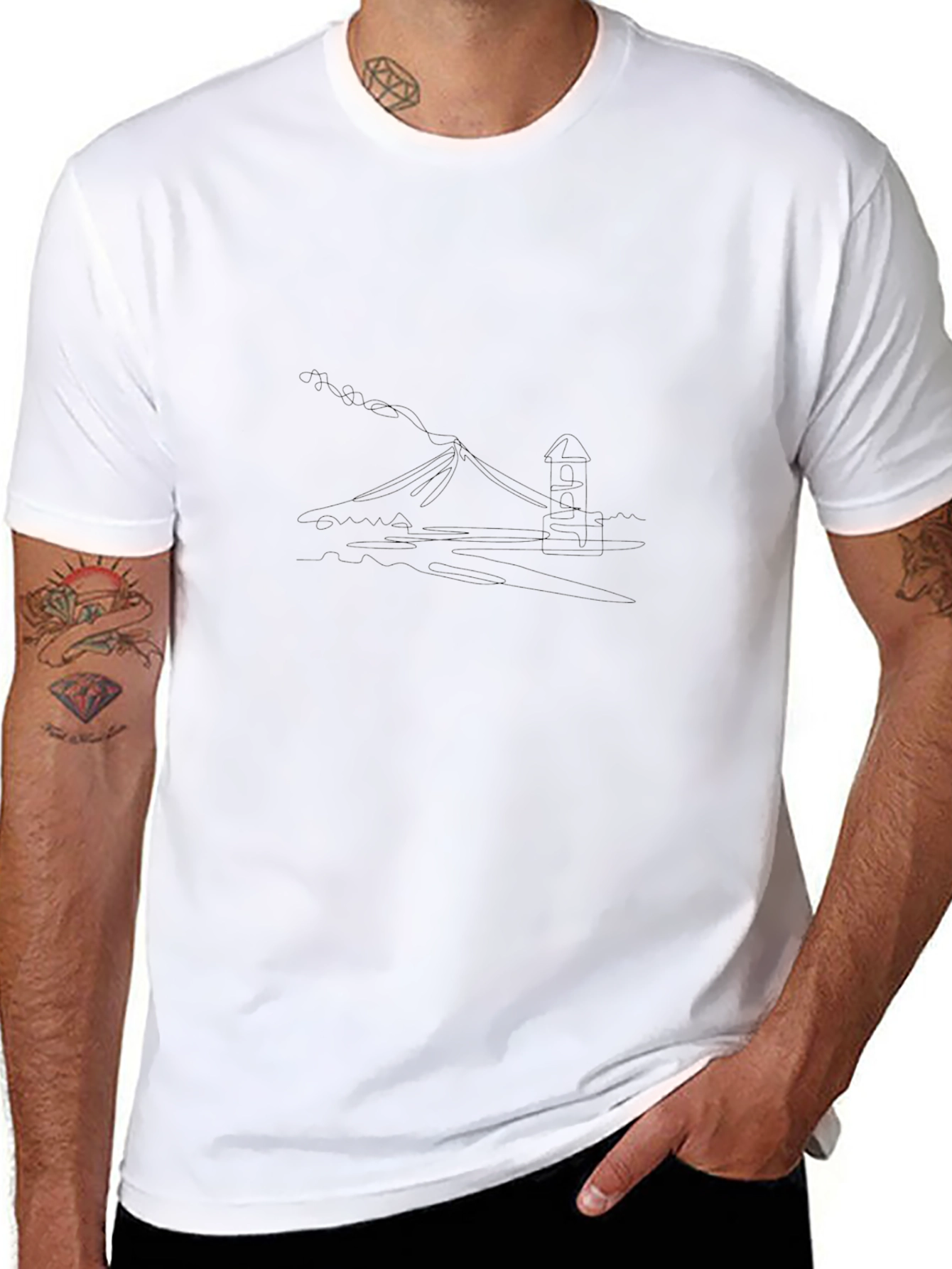 Black Tee with Mountain View Graphic