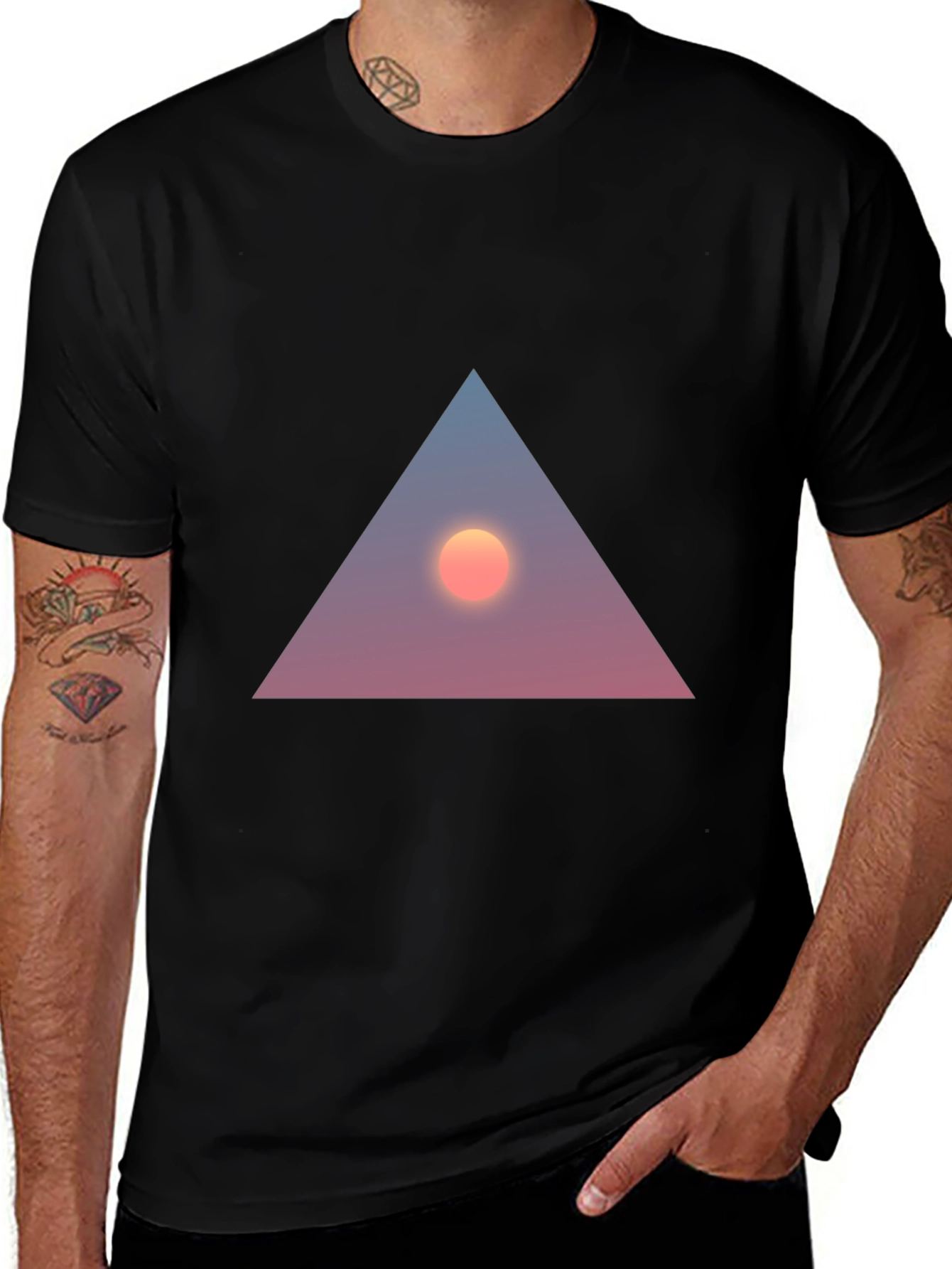 Triangle Sunset Graphic Tee - Stylish Black T-Shirt