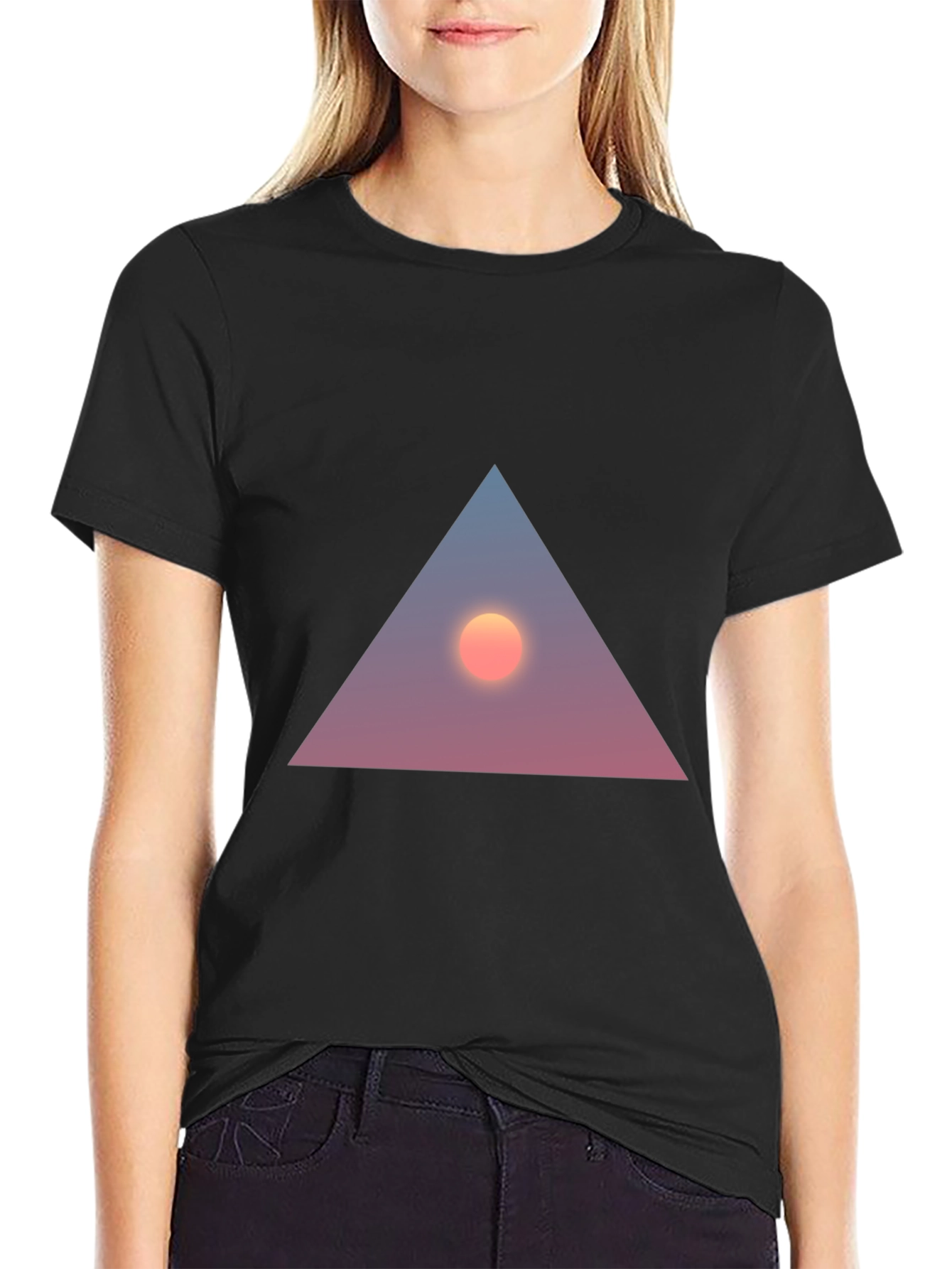 Triangle Sunset Graphic Tee - Stylish Black T-Shirt