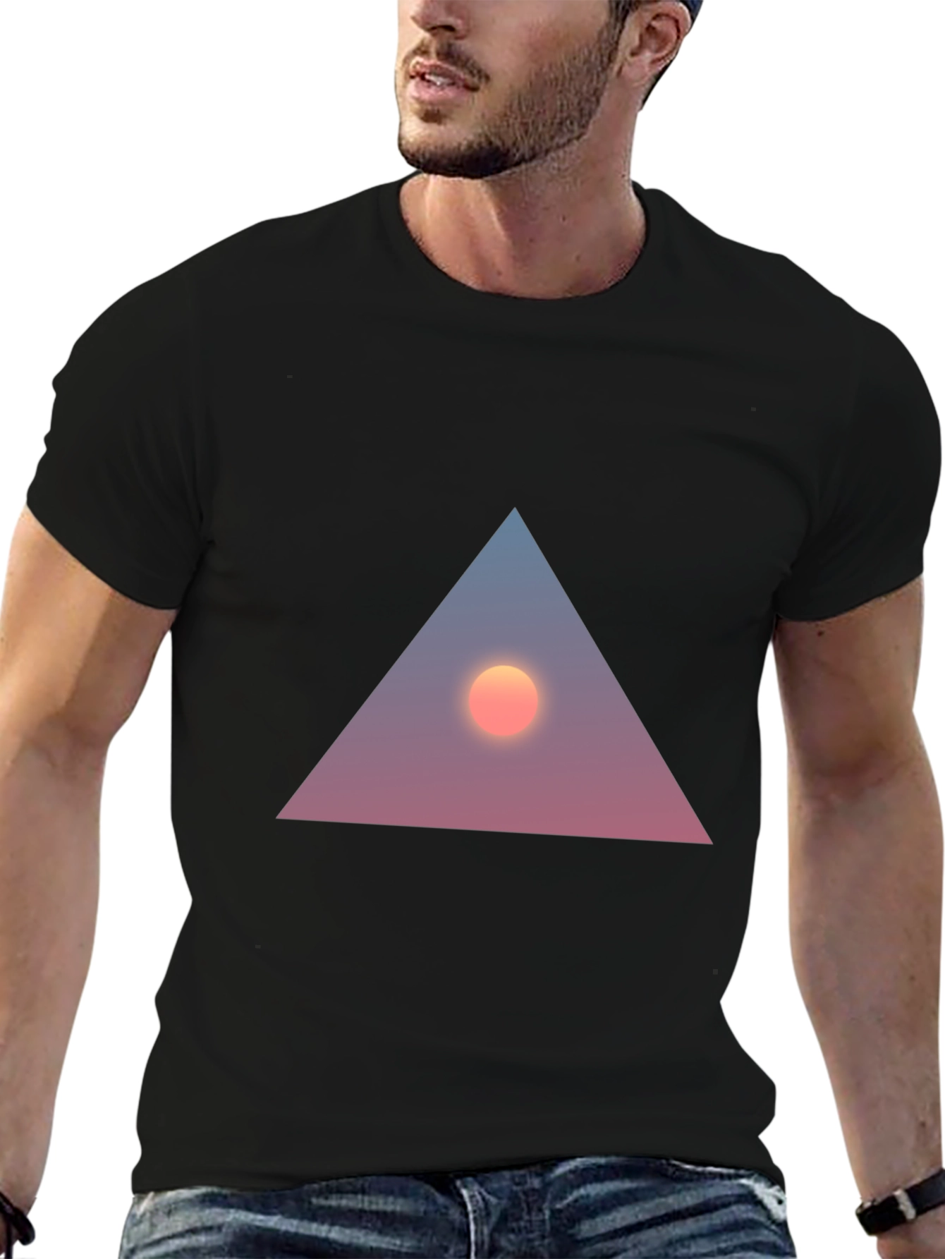 Triangle Sunset Graphic Tee - Stylish Black T-Shirt