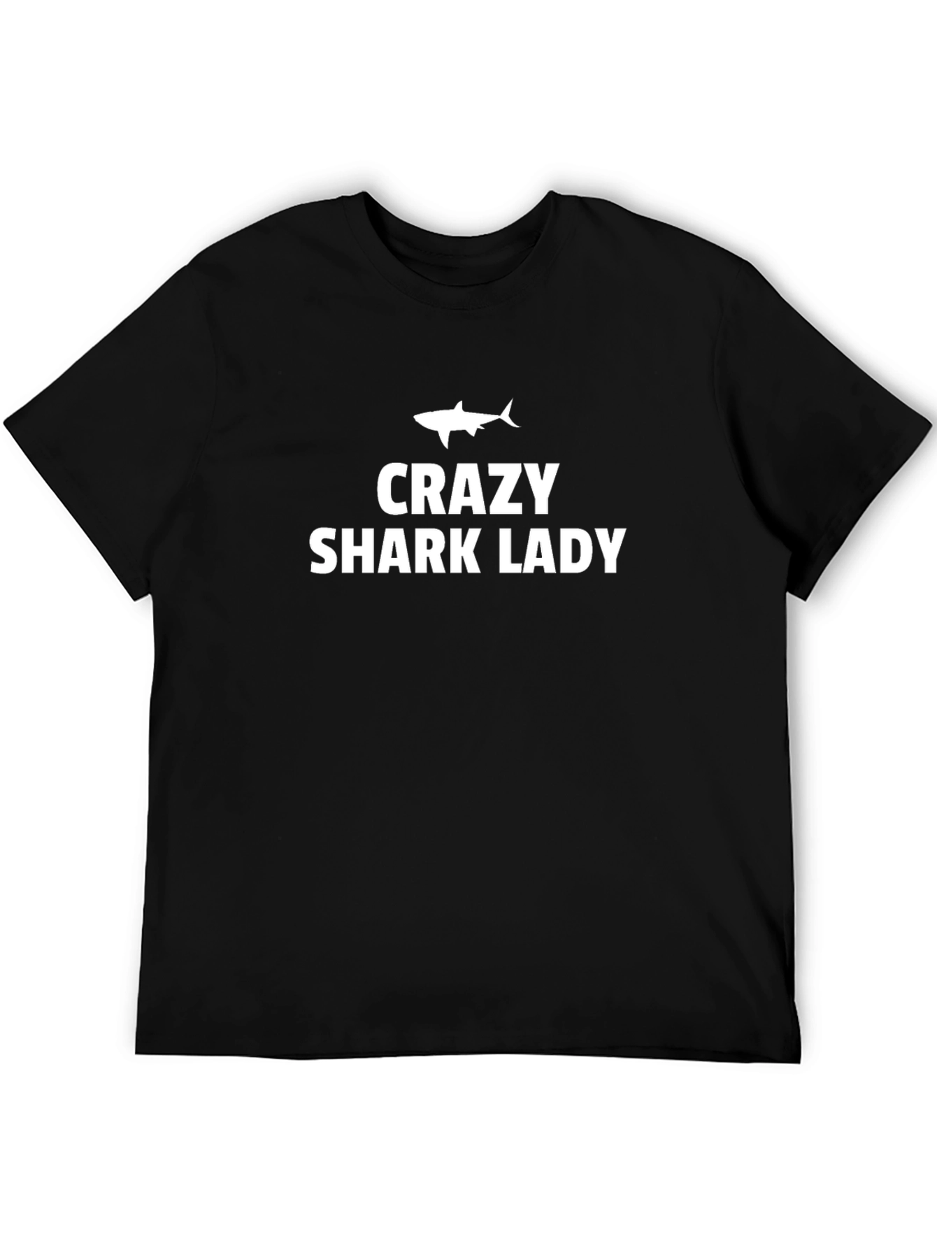 Crazy Shark Lady T-Shirt - Black Crew Neck Tee