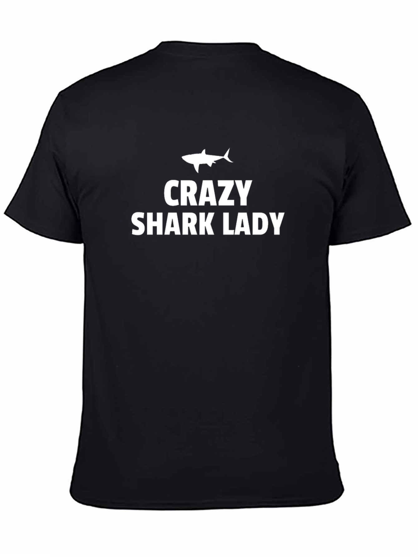 Crazy Shark Lady T-Shirt - Black Crew Neck Tee