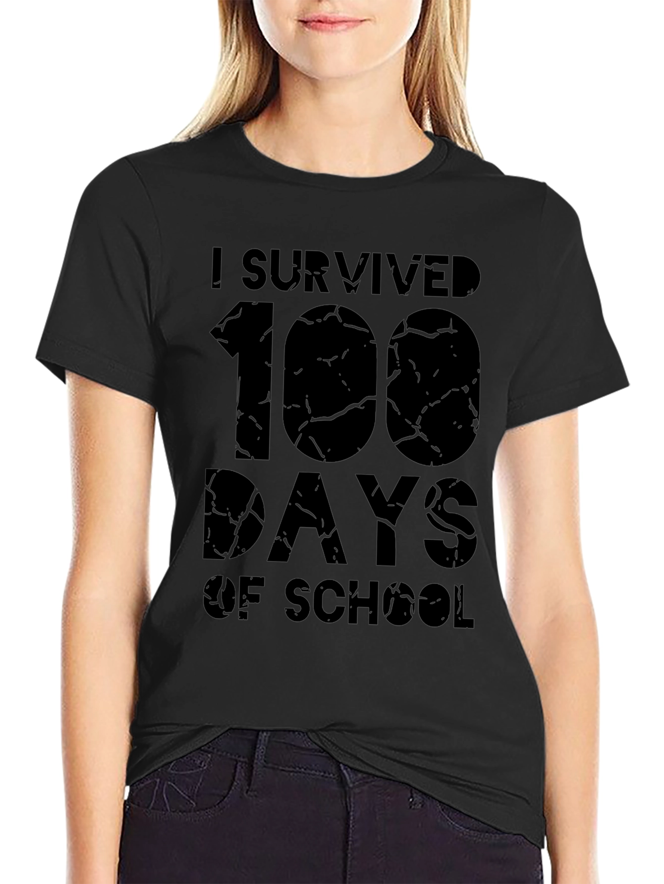 I Survived 100 Days of School Black T-Shirt