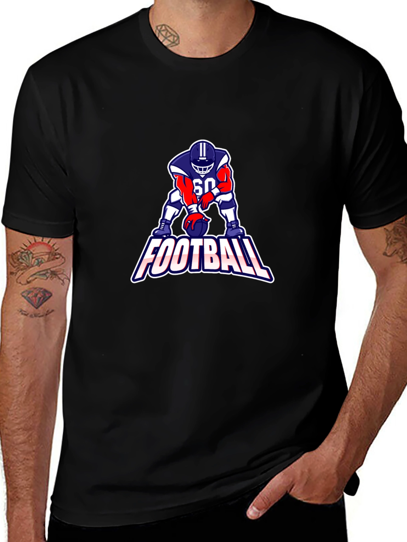 Football Player Graphic Tee - Black